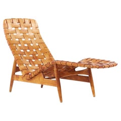 Chaise longue en cuir patiné Arne Vodder pour Bovirke