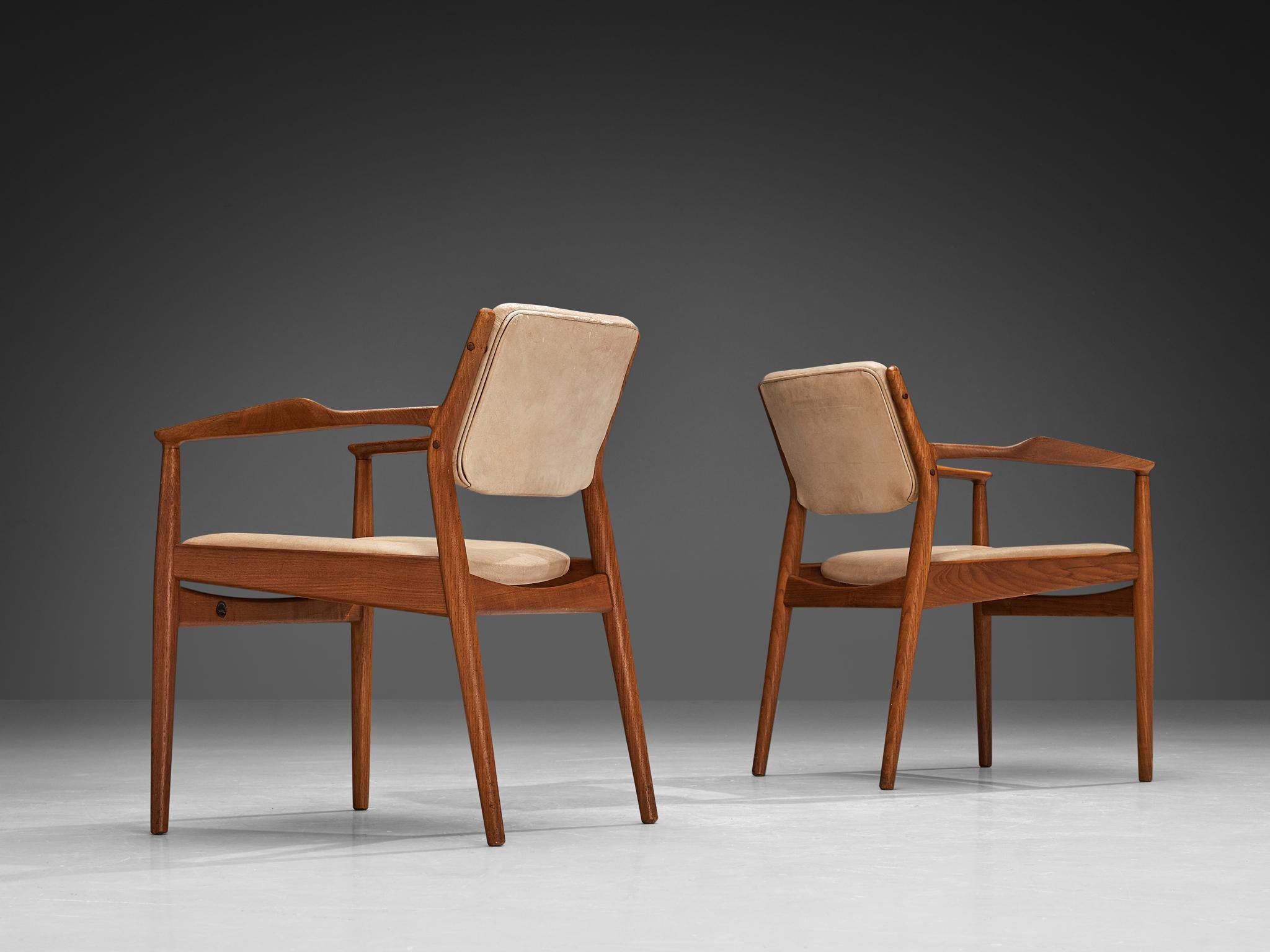 Materiale sintetico Arne Vodder per Sibast Poltrone in Teak e Tappezzeria Beige in vendita