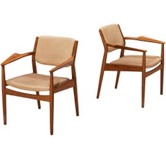 Arne Vodder for Sibast Armchairs in Teak and Beige Upholstery