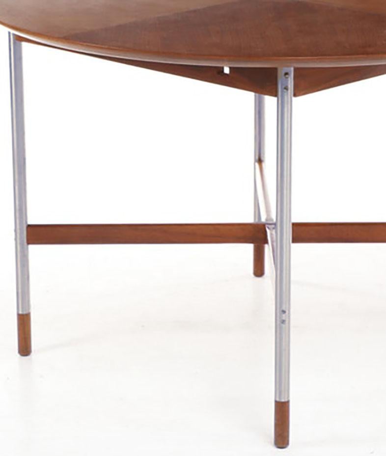 Danish Arne Vodder for Sibast, Attr. Walnut and Brushed Stainless Steel Dining Table For Sale