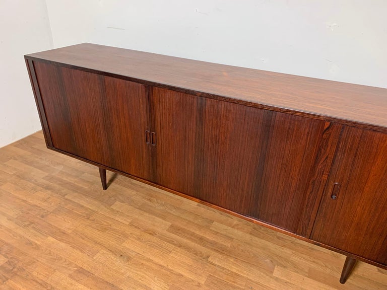 Arne Vodder for Sibast Danish Rosewood Tamboured Door Credenza, Circa 1960s In Good Condition For Sale In Peabody, MA