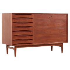 Arne Vodder für Sibast Mid Century Danish Teak Drop Front Bar Credenza