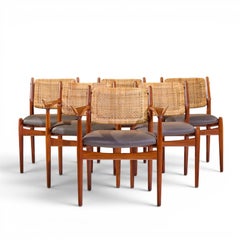 Arne Vodder for Sibast Model 51 Danish Teak and Cane Dining Chairs - Set of 6