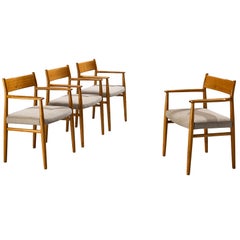 Arne Vodder for Sibast Set of Four Dining Chairs in Walnut and Grey Upholstery