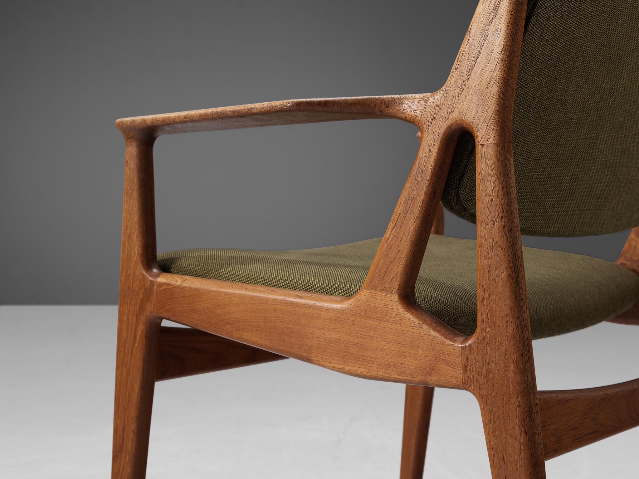 Tessuto Arne Vodder per Vamo Møbelfabrik Coppia di poltrone in teak e tessuto verde in vendita