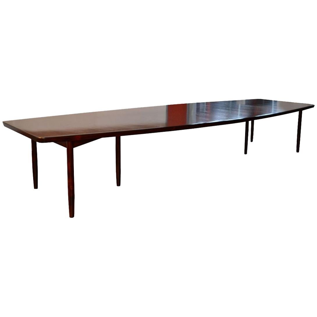 Danish design extremaly Large Palisander Boat-Shape Conference Table For Sale