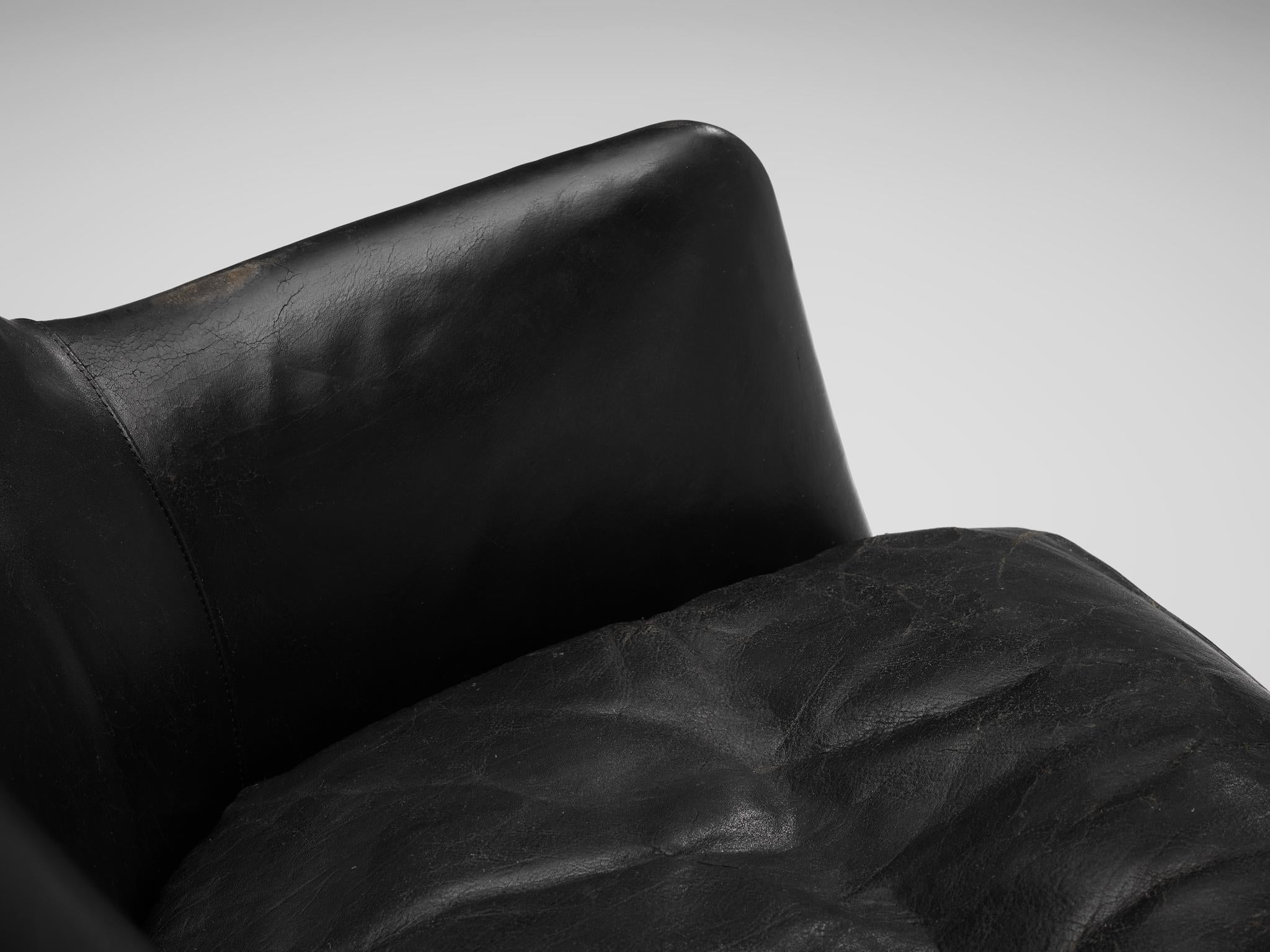 Arne Vodder fauteuil de salon en cuir noir patiné d'origine  Bon état - En vente à Waalwijk, NL