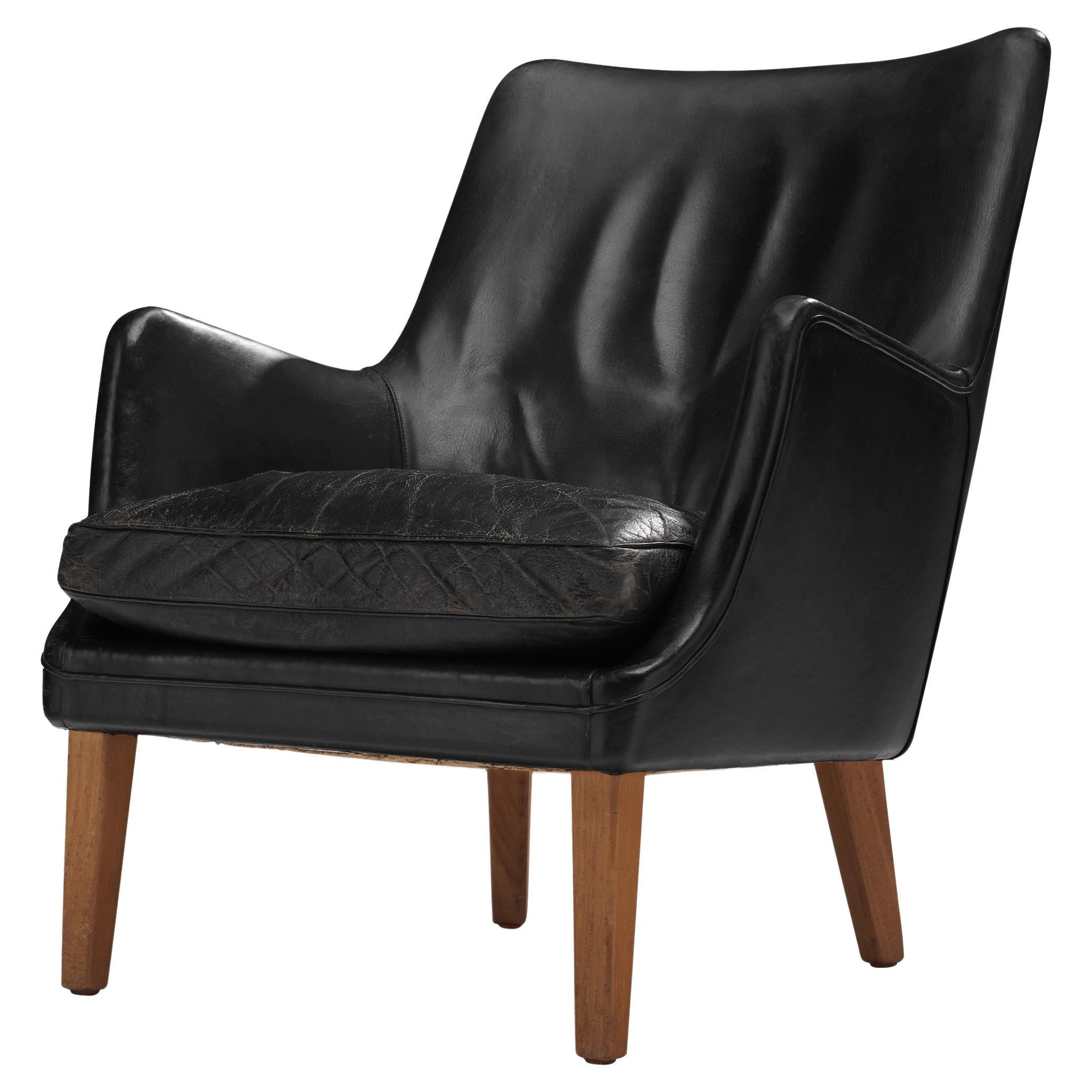 Arne Vodder Lounge Chair in Original Patinated Black Leather  For Sale