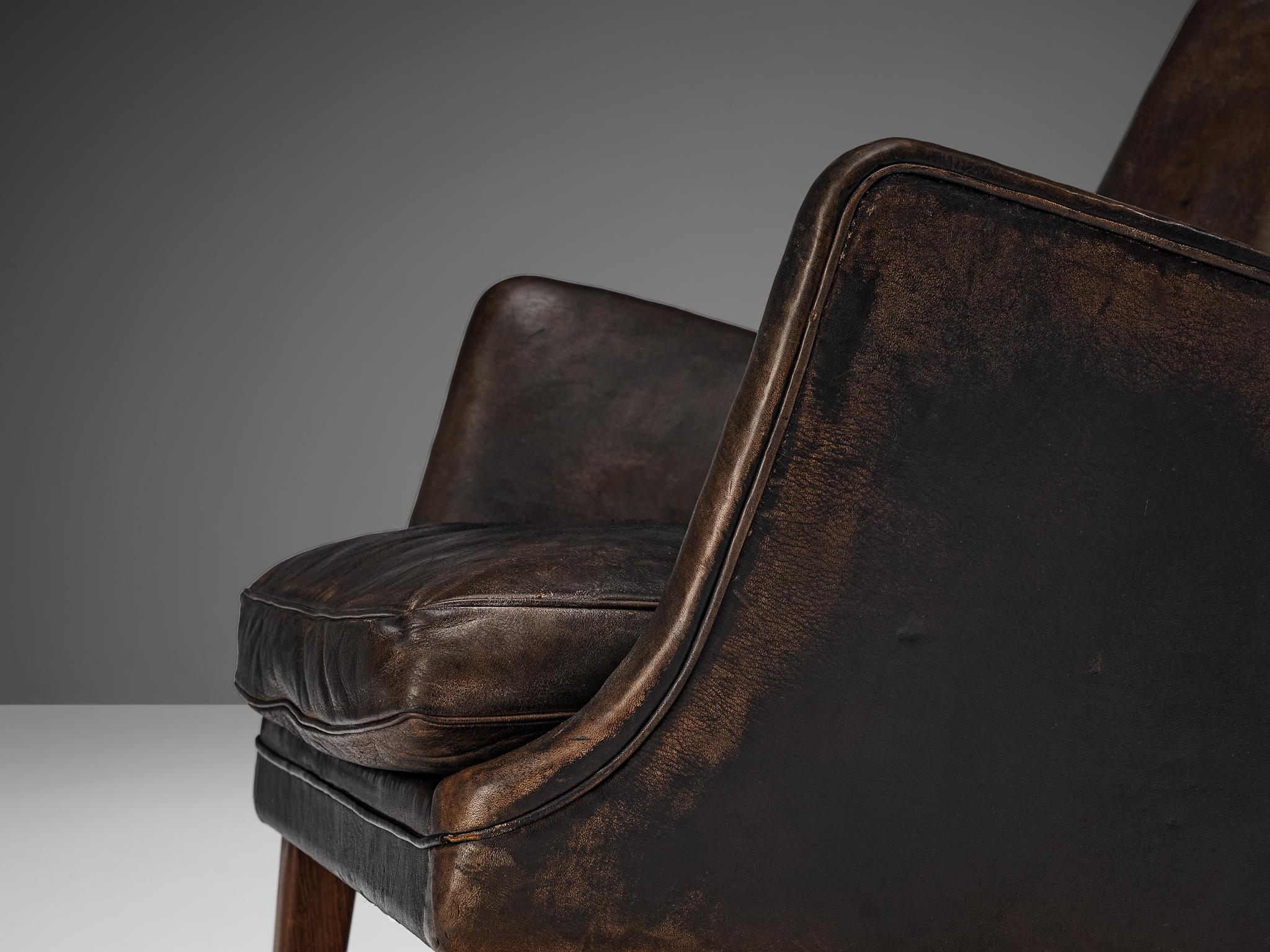 Mid-Century Modern Arne Vodder Lounge Chair in Original Rich Patinated Leather