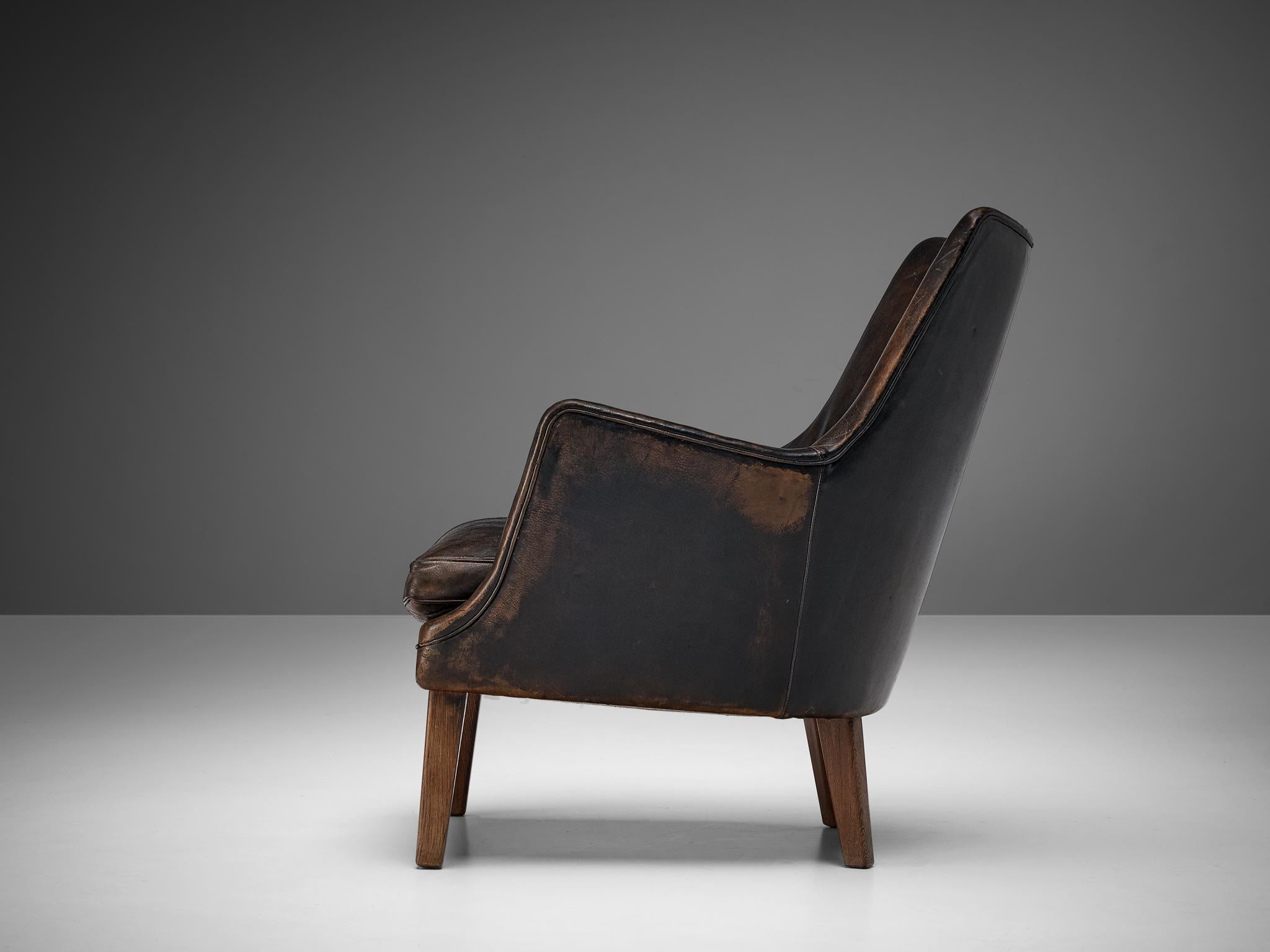 Danish Arne Vodder Lounge Chair in Original Rich Patinated Leather