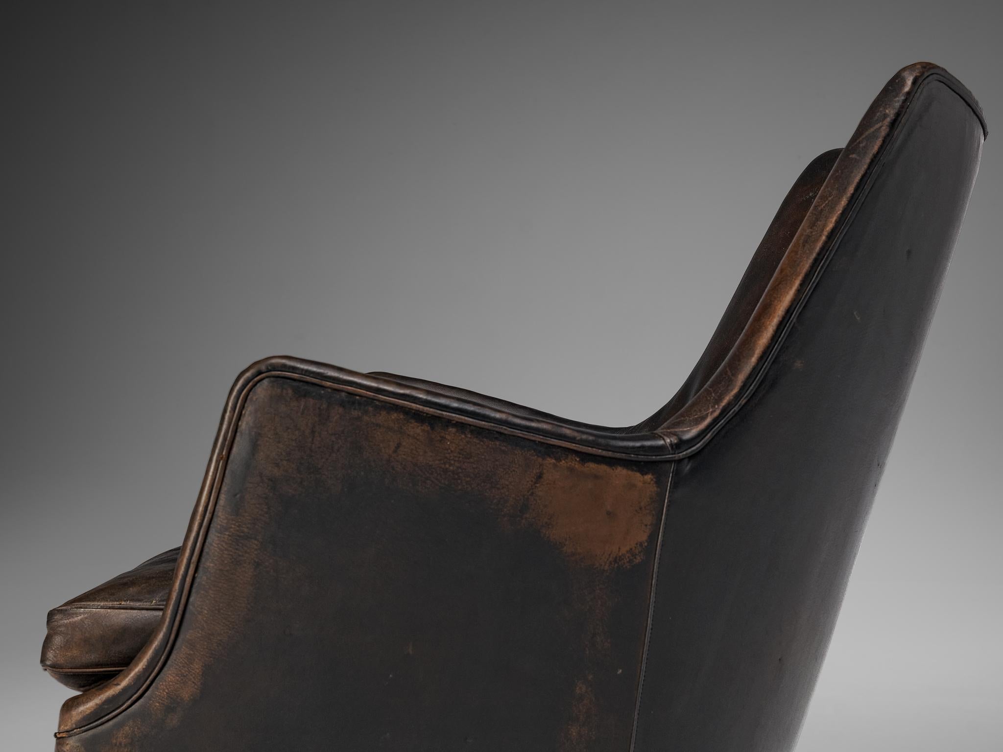 Arne Vodder Lounge Chair in Original Rich Patinated Leather In Good Condition In Waalwijk, NL