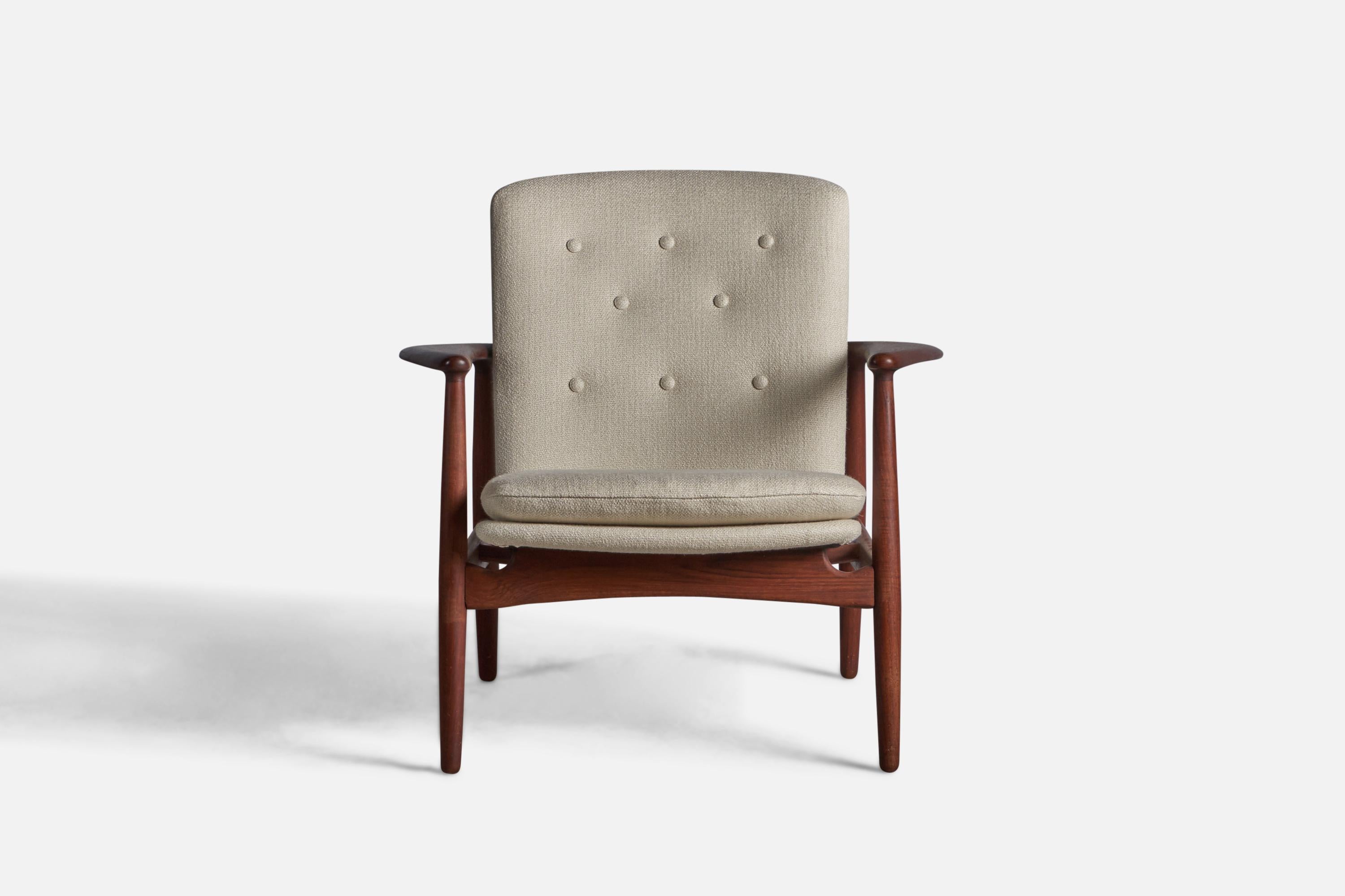 Mid-Century Modern Arne Vodder, Lounge Chair, Teak, Fabric, Denmark, 1950s For Sale