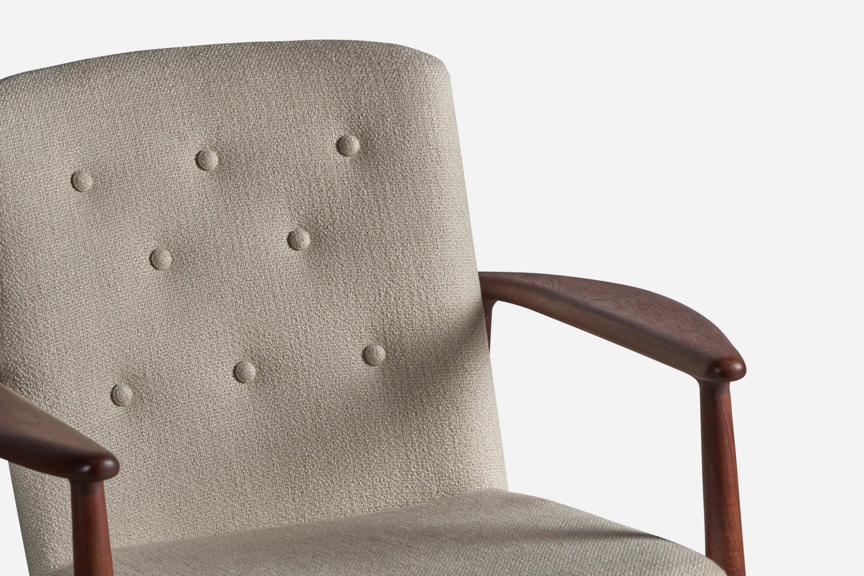 Arne Vodder, Lounge Chair, Teak, Fabric, Denmark, 1950s For Sale 1