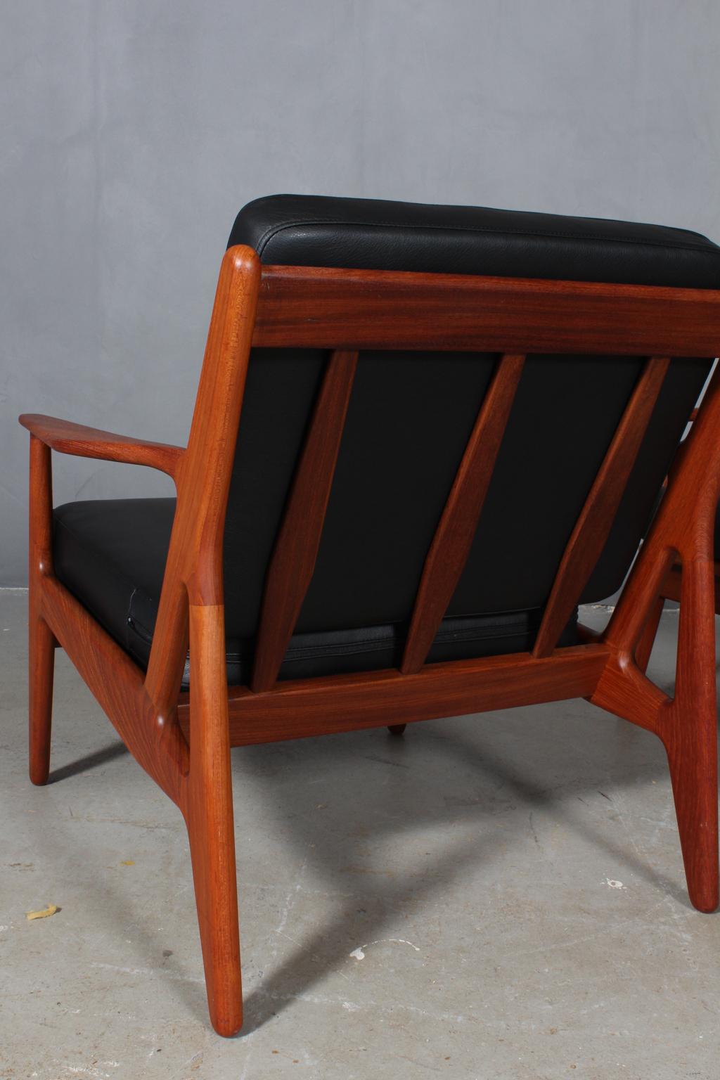 Leather Arne Vodder Lounge Chairs, Solid Teak