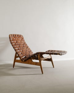 Arne Vodder Chaise longue du milieu du siècle en Beeche et cuir par Bovirke Danemark années 1950