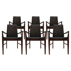 Arne Vodder Mid-Century Modern Set of Six Leather Dyrlund Danish Chairs, 1960s