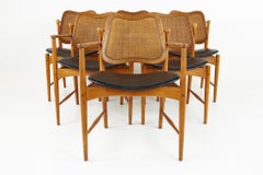 Arne Vodder Mid Century Teak and Cane Dining Chairs, Set of 6