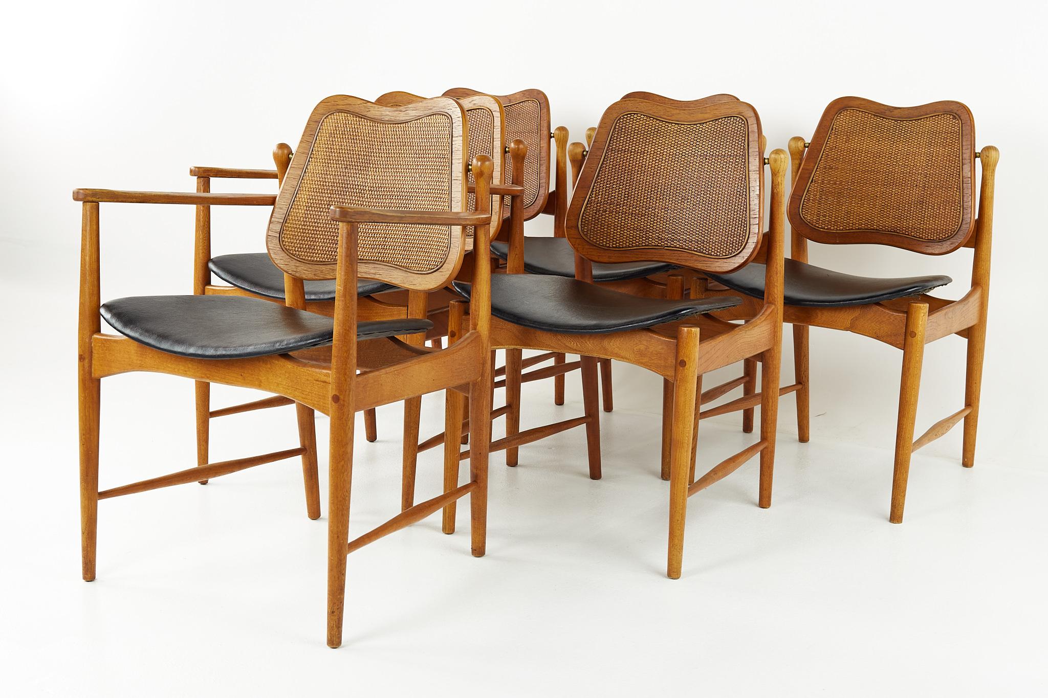 Mid-Century Modern Arne Vodder Mid Century Teak and Cane Dining Chairs, Set of 6