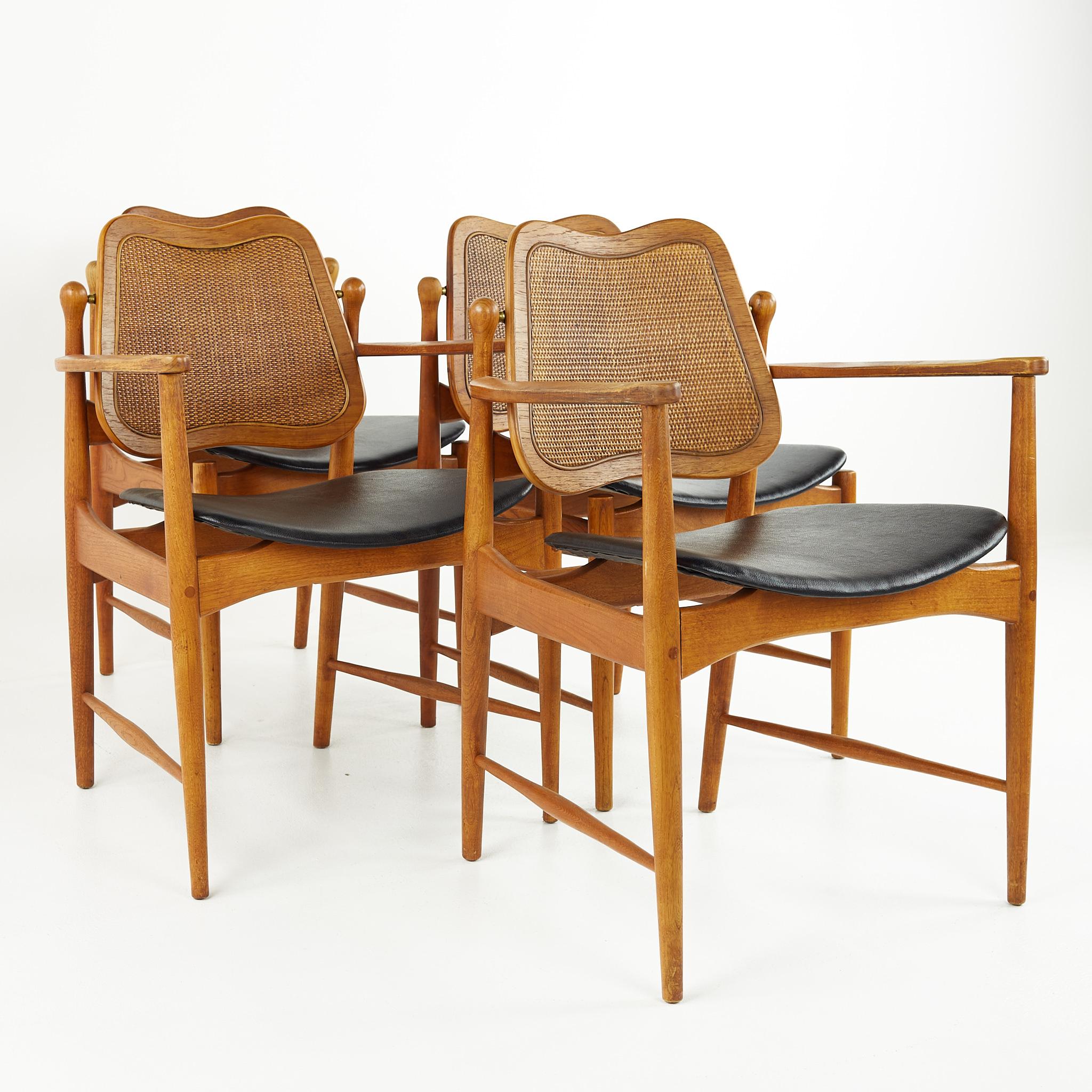 Danish Arne Vodder Mid Century Teak and Cane Dining Chairs, Set of 6