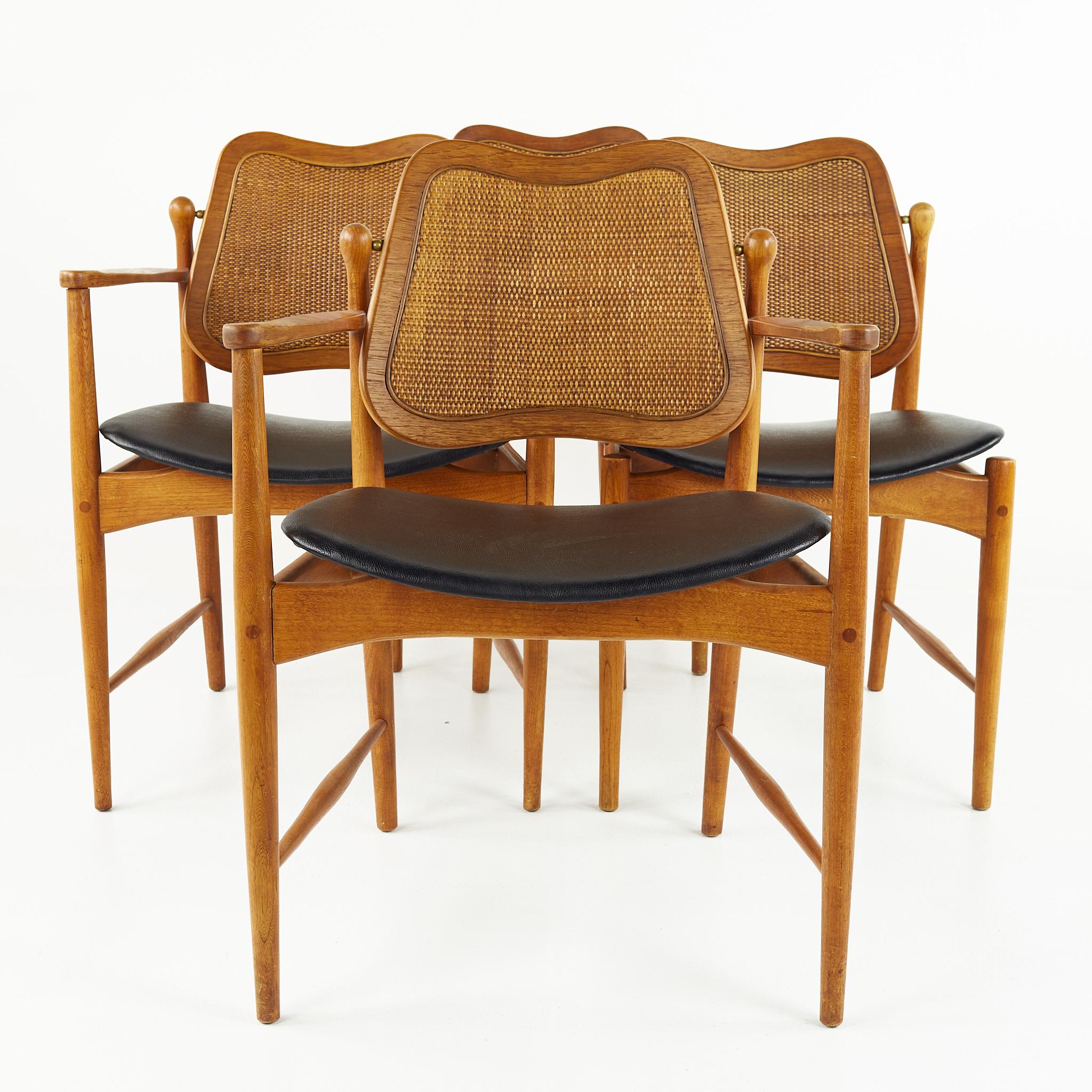 Arne Vodder Mid Century Teak and Cane Dining Chairs, Set of 6 In Good Condition In Countryside, IL