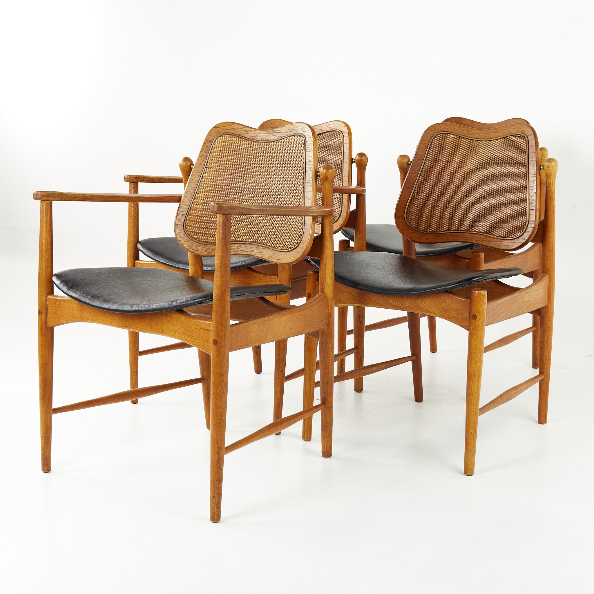 Late 20th Century Arne Vodder Mid Century Teak and Cane Dining Chairs, Set of 6