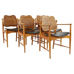 Arne Vodder Mid Century Esszimmerstühle aus Teakholz und Rohr:: 6-teilig