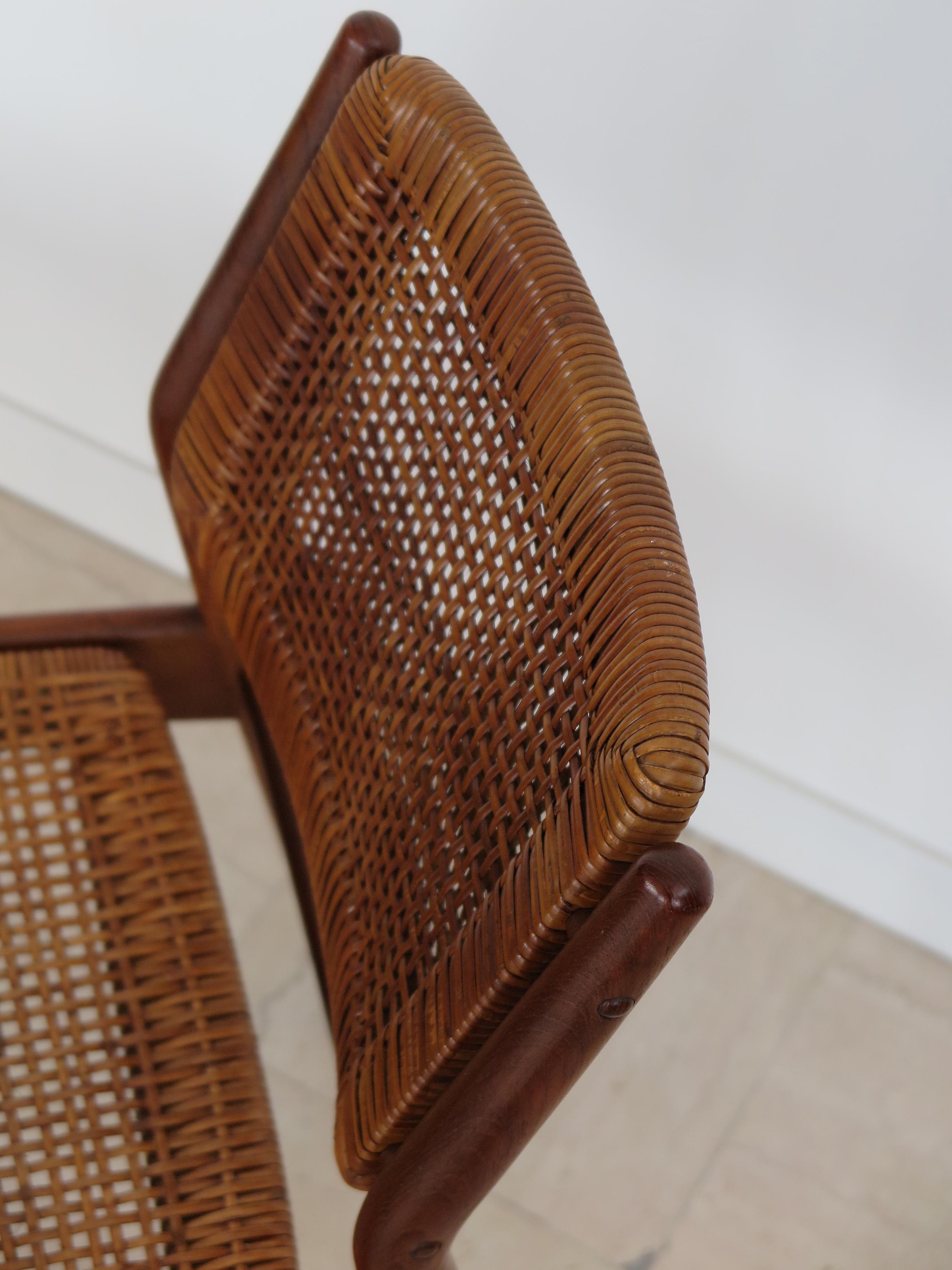 Arne Vodder Midcentury Scandinavian Teak Rattan Chairs for Sibast 1950s For Sale 6