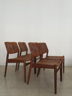 Arne Vodder Midcentury Scandinavian Teak Rattan Chairs for Sibast 1950s