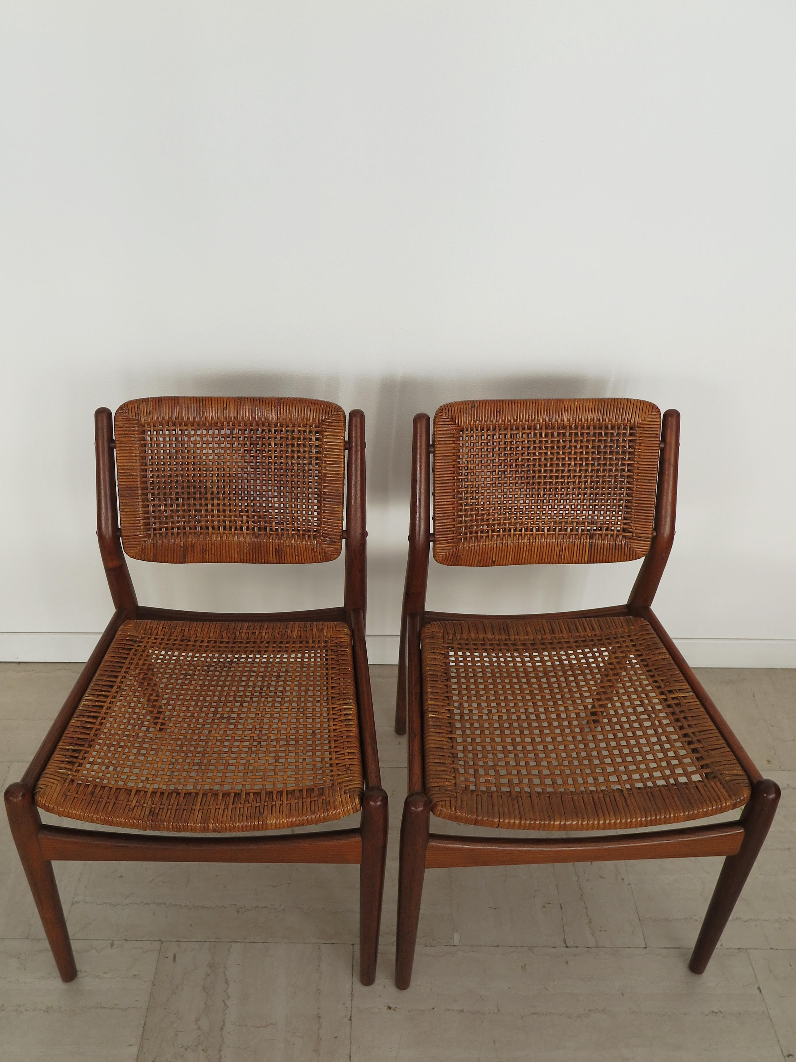 Scandinavian Modern Arne Vodder Midcentury Scandinavian Teak Rattan Chairs for Sibast 1950s For Sale