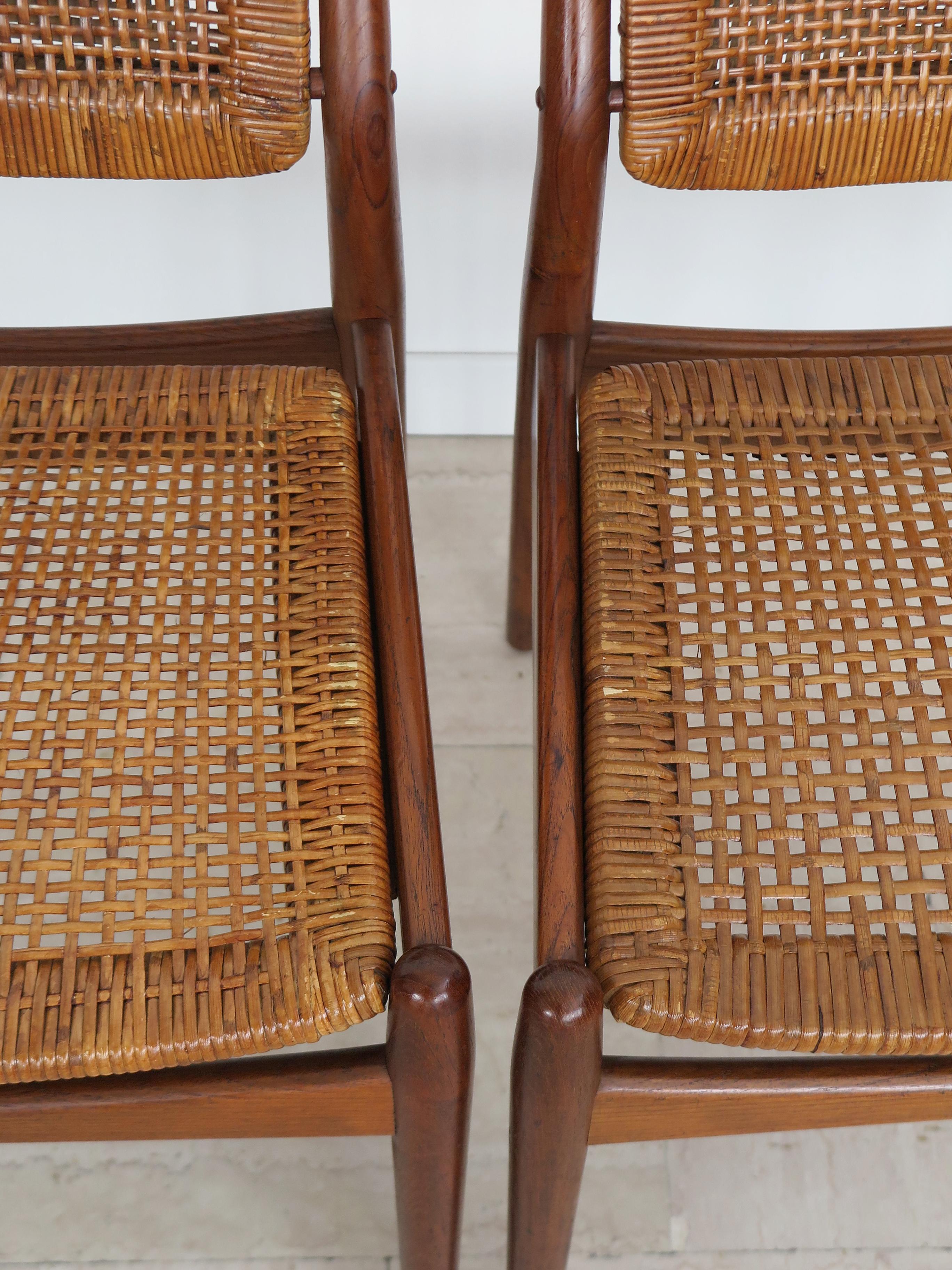 Arne Vodder Skandinavische Teakholz-Rattan-Stühle aus der Mitte des Jahrhunderts für Sibast 1950s im Zustand „Gut“ im Angebot in Reggio Emilia, IT