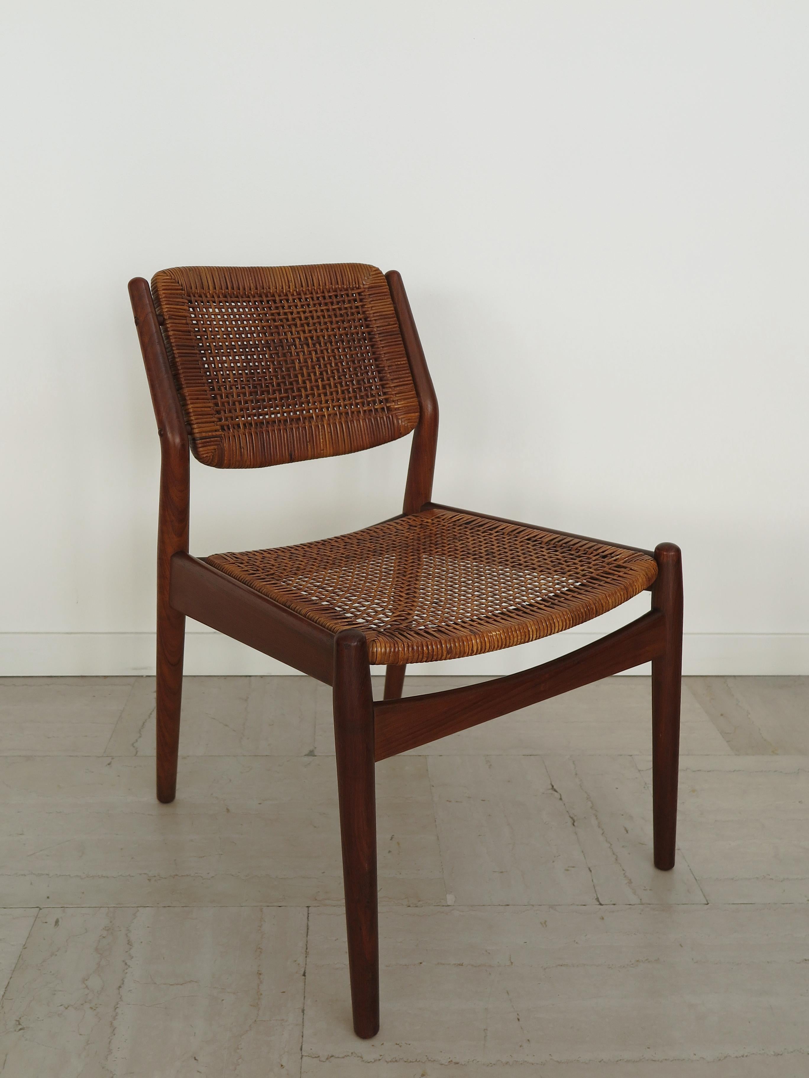 Cane Arne Vodder Midcentury Scandinavian Teak Rattan Chairs for Sibast 1950s For Sale