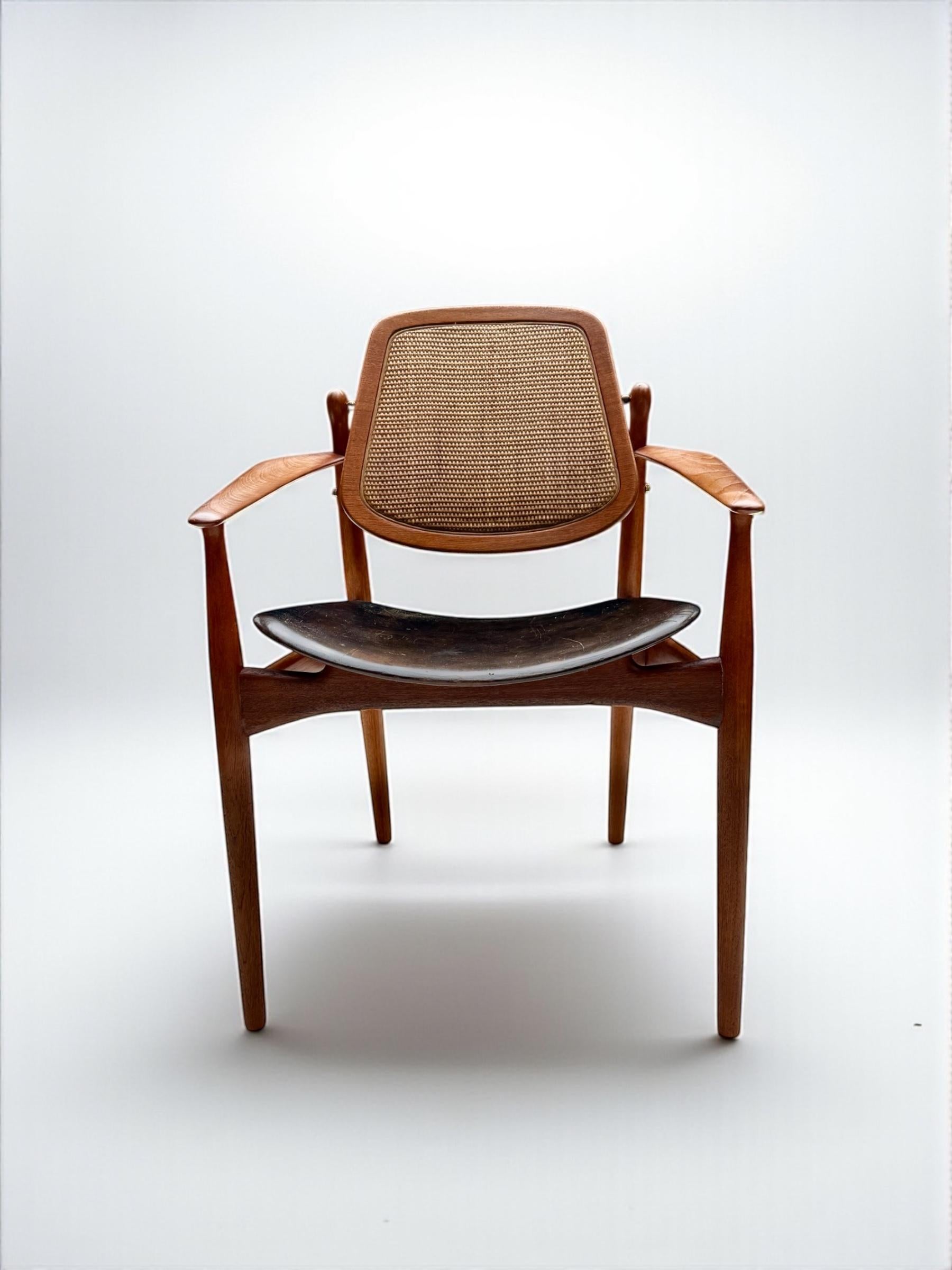 Danish Arne Vodder Model 186 Armchair in Teak, Leather & Rattan, Denmark 1950's For Sale