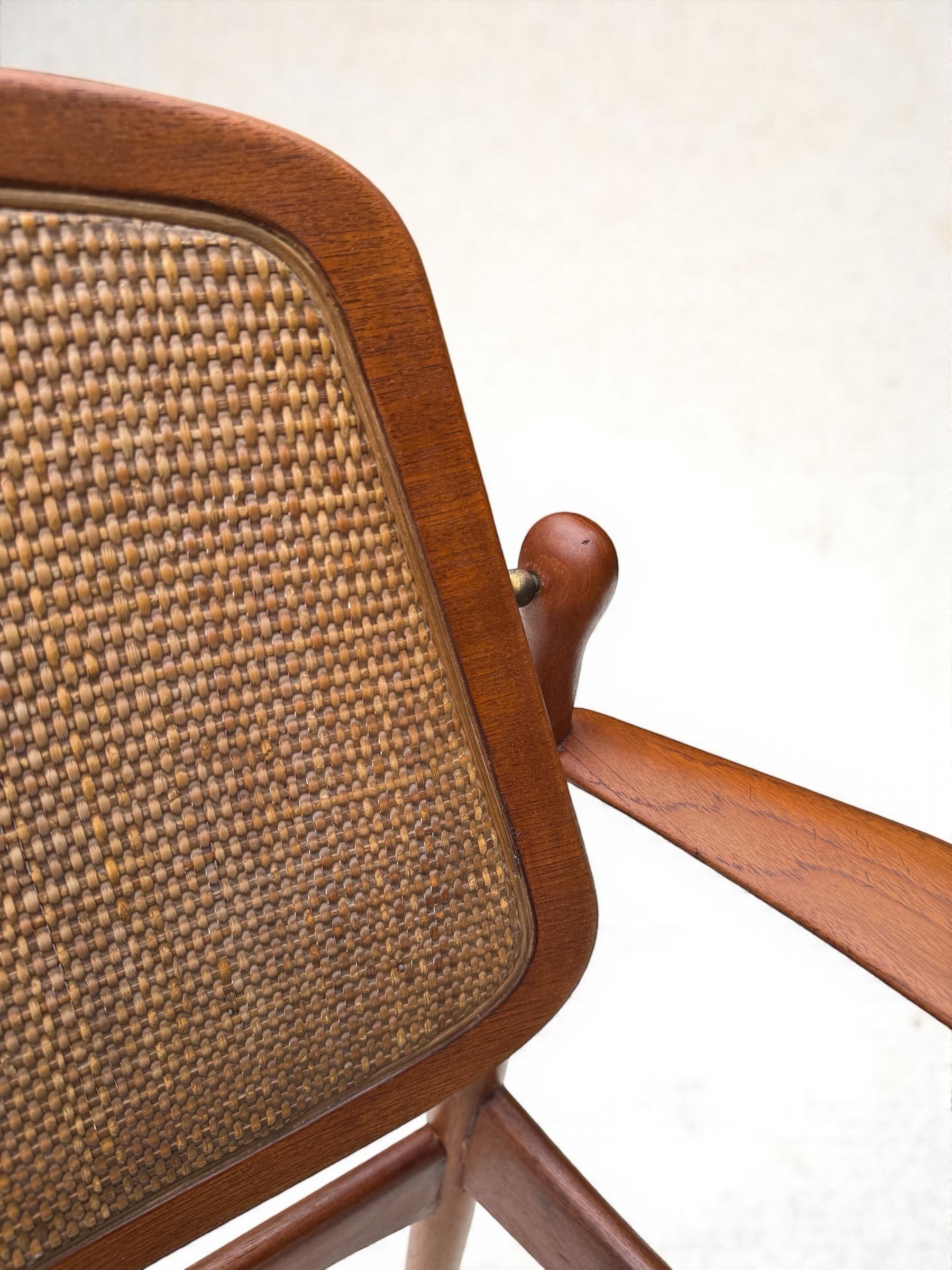 Arne Vodder Model 186 Armchair in Teak, Leather & Rattan, Denmark 1950's For Sale 1
