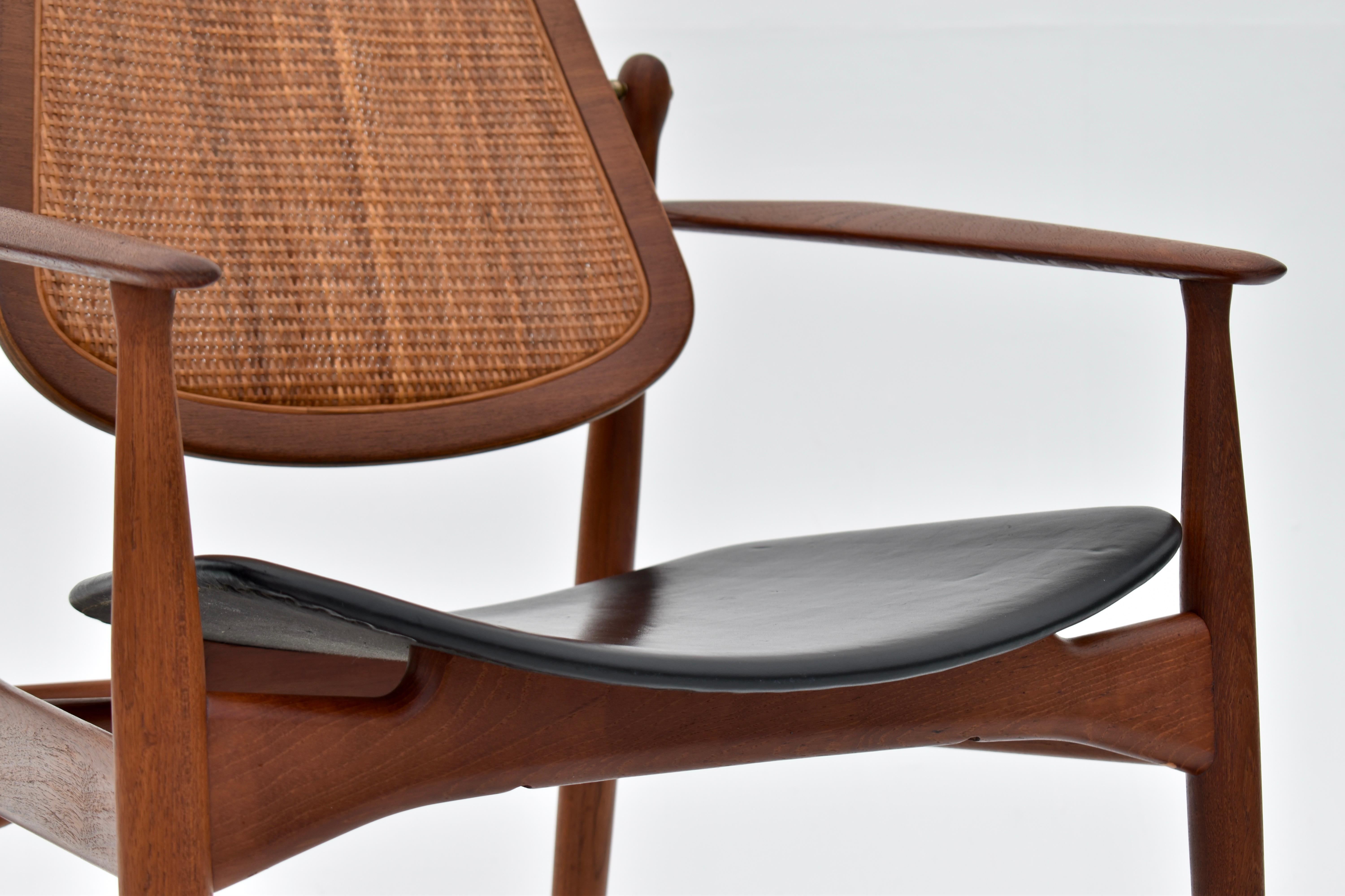 Arne Vodder Model 186 Teak, Rattan & Leather Chair For France & Son, Denmark For Sale 3