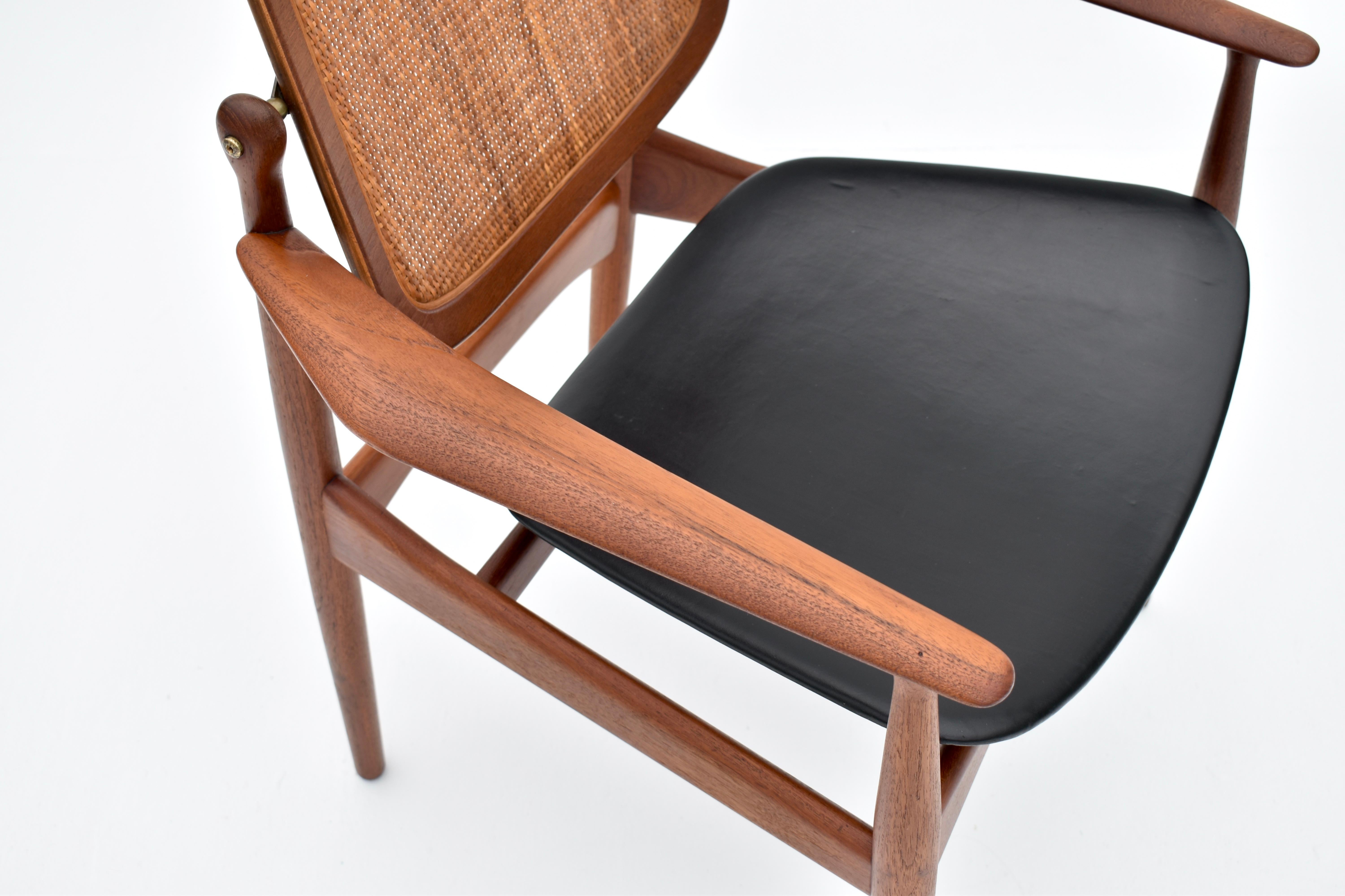 Arne Vodder Model 186 Chaise en teck, rotin et cuir pour France & Son, Danemark en vente 7