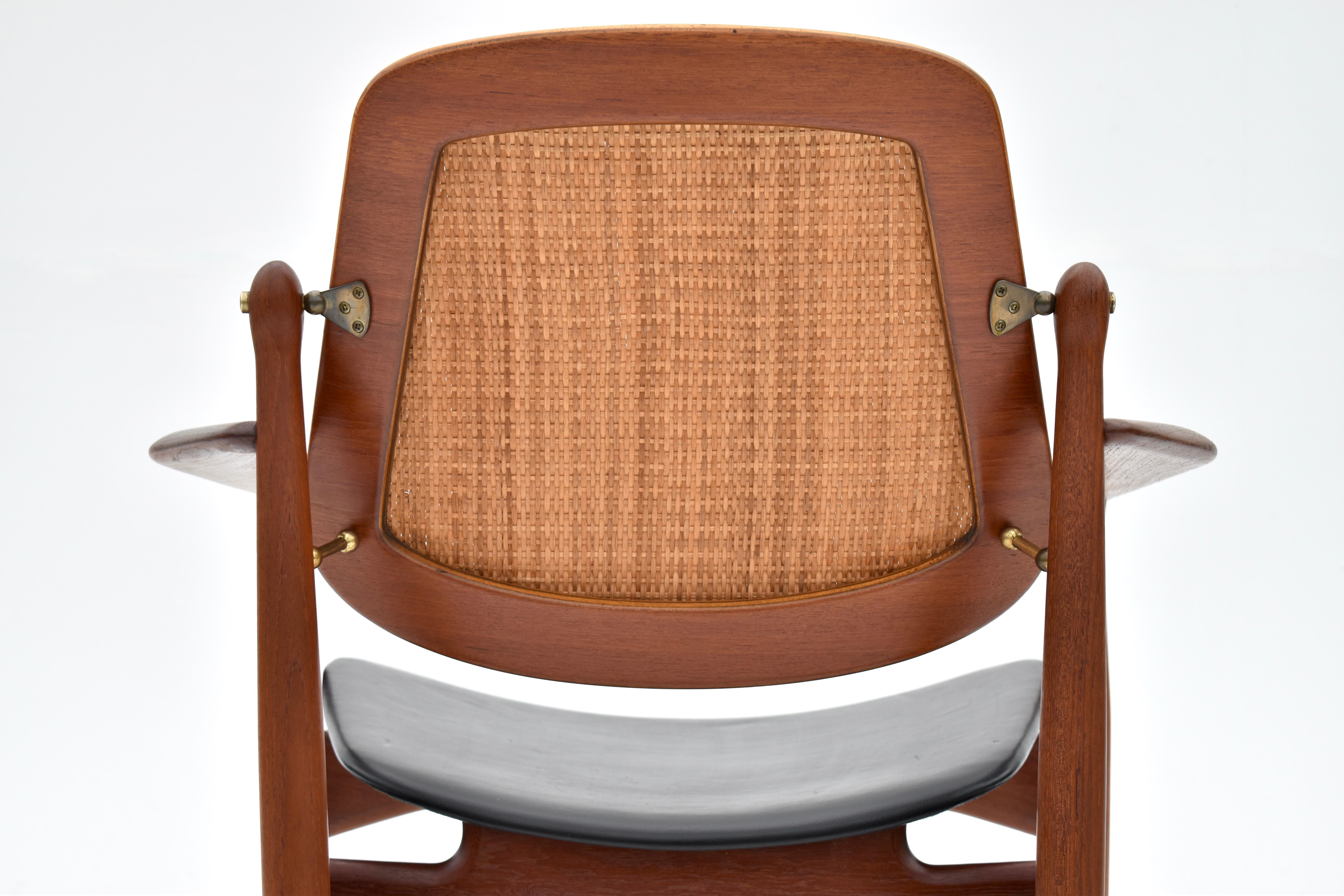 Arne Vodder Model 186 Teak, Rattan & Leather Chair For France & Son, Denmark For Sale 7