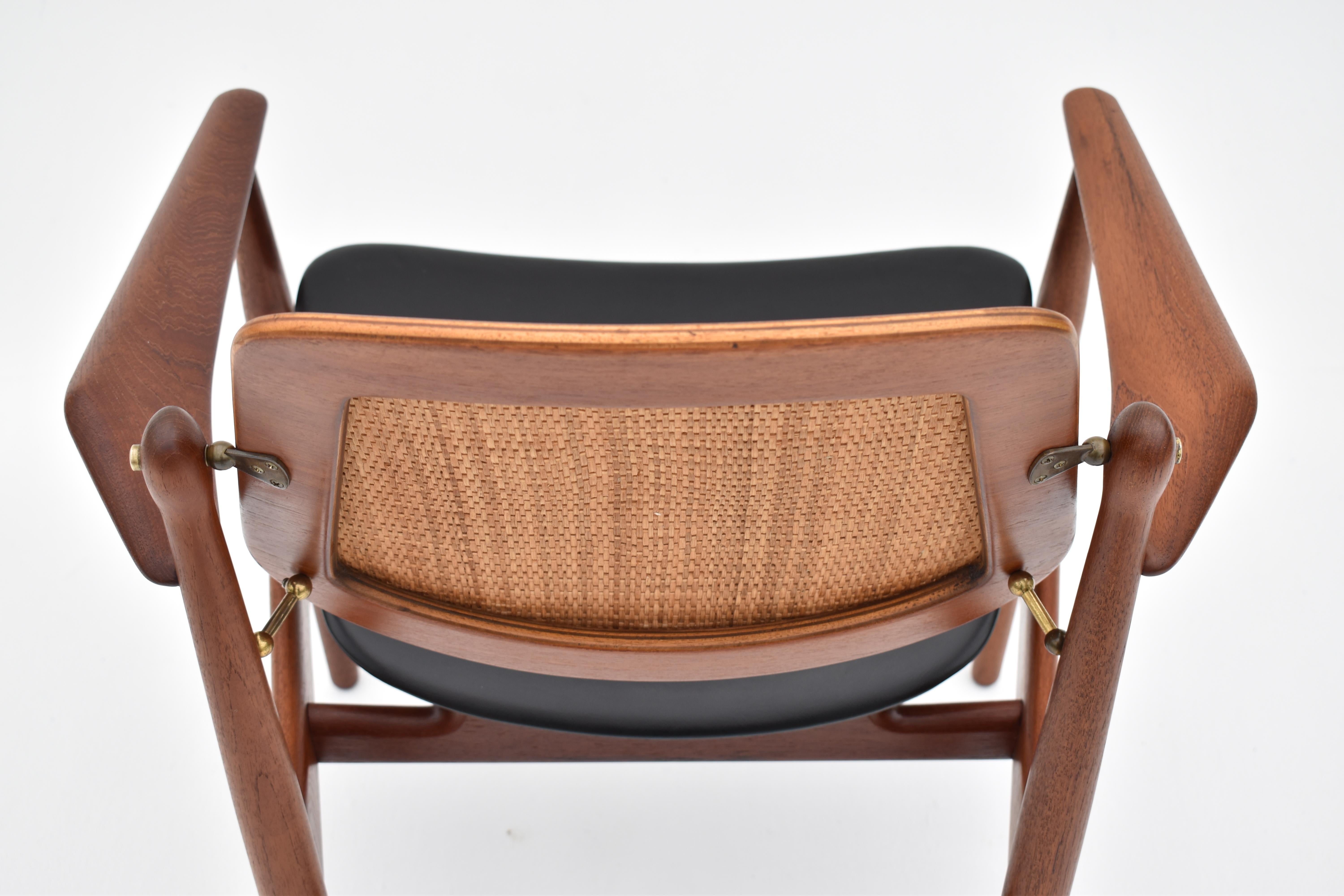 Arne Vodder Model 186 Chaise en teck, rotin et cuir pour France & Son, Danemark en vente 9