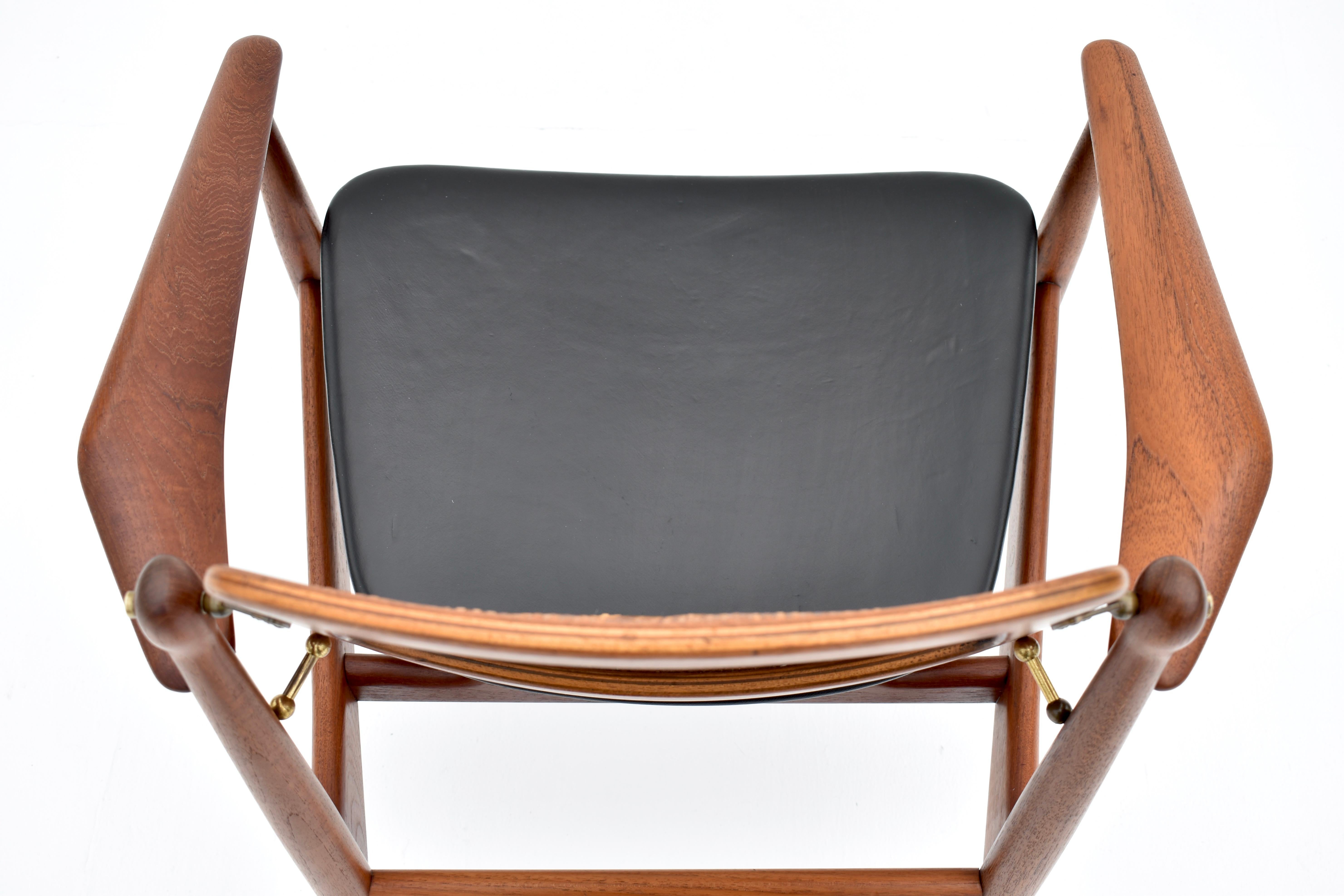 Laiton Arne Vodder Model 186 Chaise en teck, rotin et cuir pour France & Son, Danemark en vente