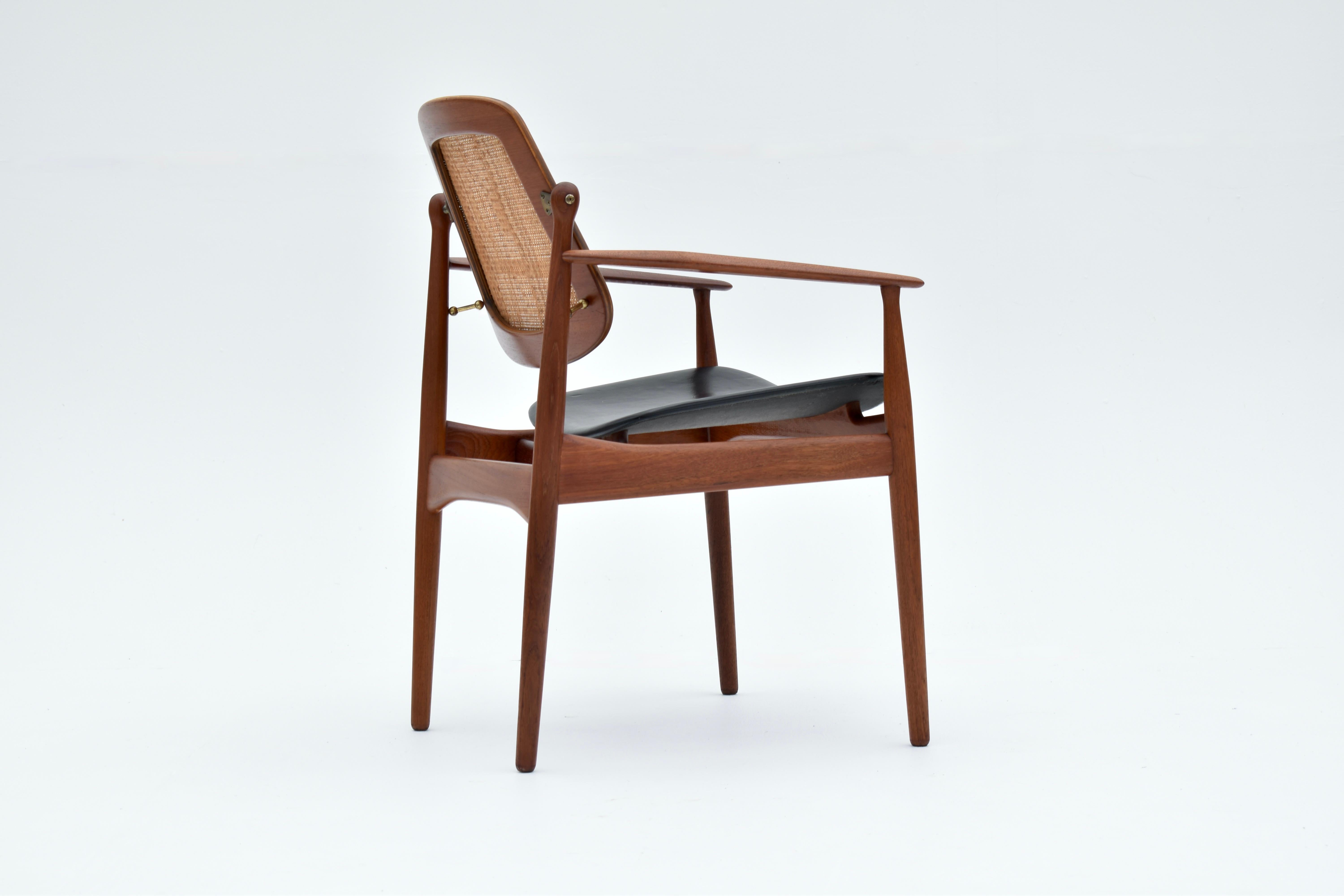 Arne Vodder Model 186 Chaise en teck, rotin et cuir pour France & Son, Danemark en vente 2