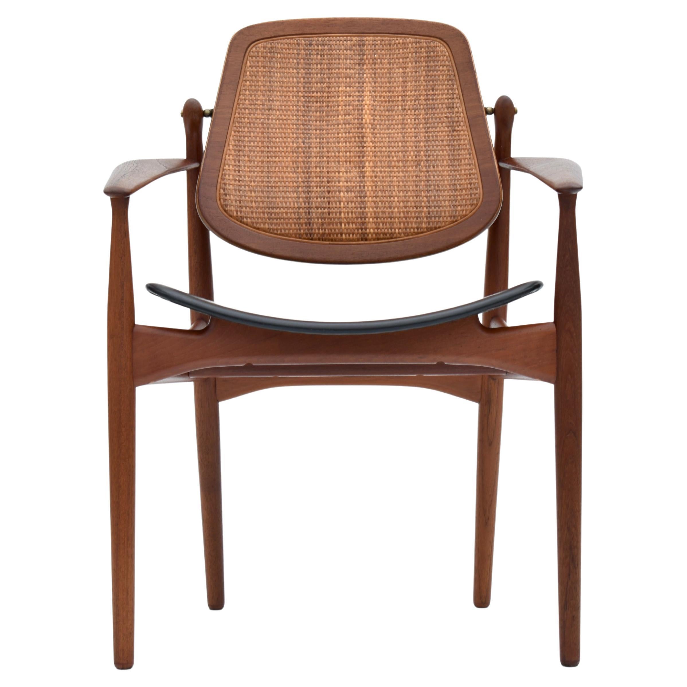 Arne Vodder Model 186 Teak, Rattan & Leather Chair For France & Son, Denmark For Sale