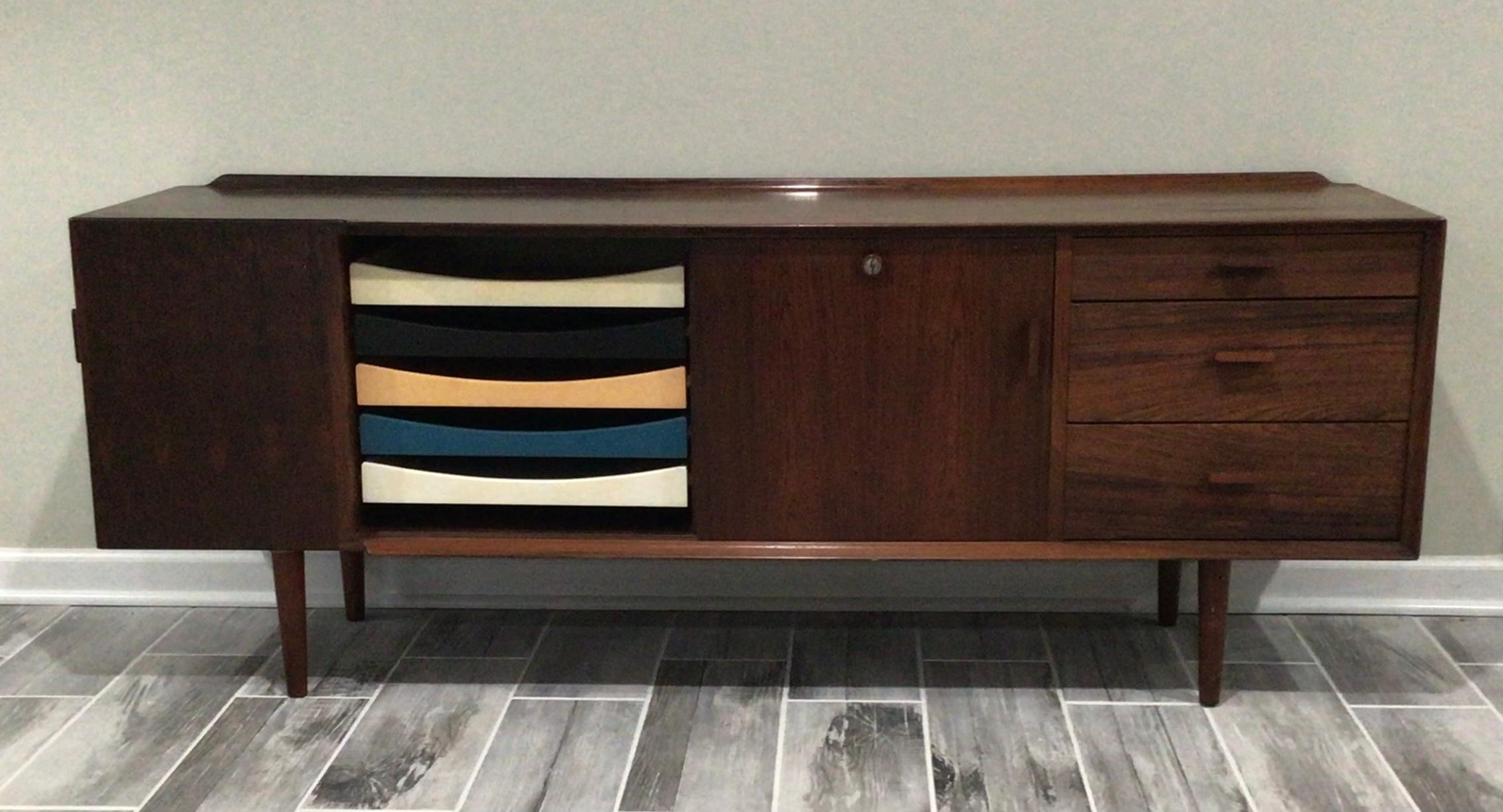 Mid-20th Century Arne Vodder Model 211 Sibast Rosewood Credenza with Original Multi Color Drawers