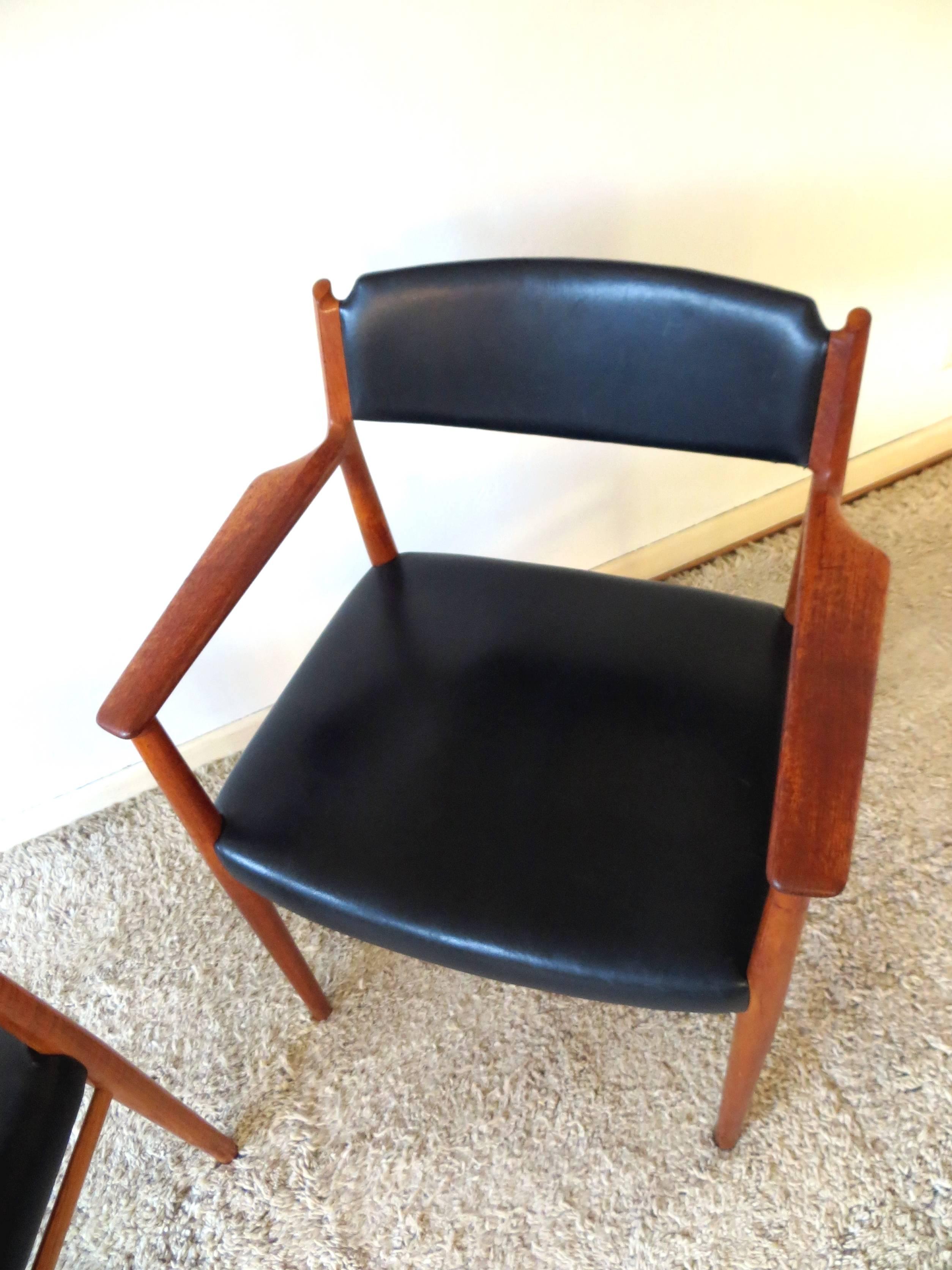 Arne Vodder Sibast Model 418 Danish Dining Teak & Leather Chairs , Set of 2, 60s For Sale 5