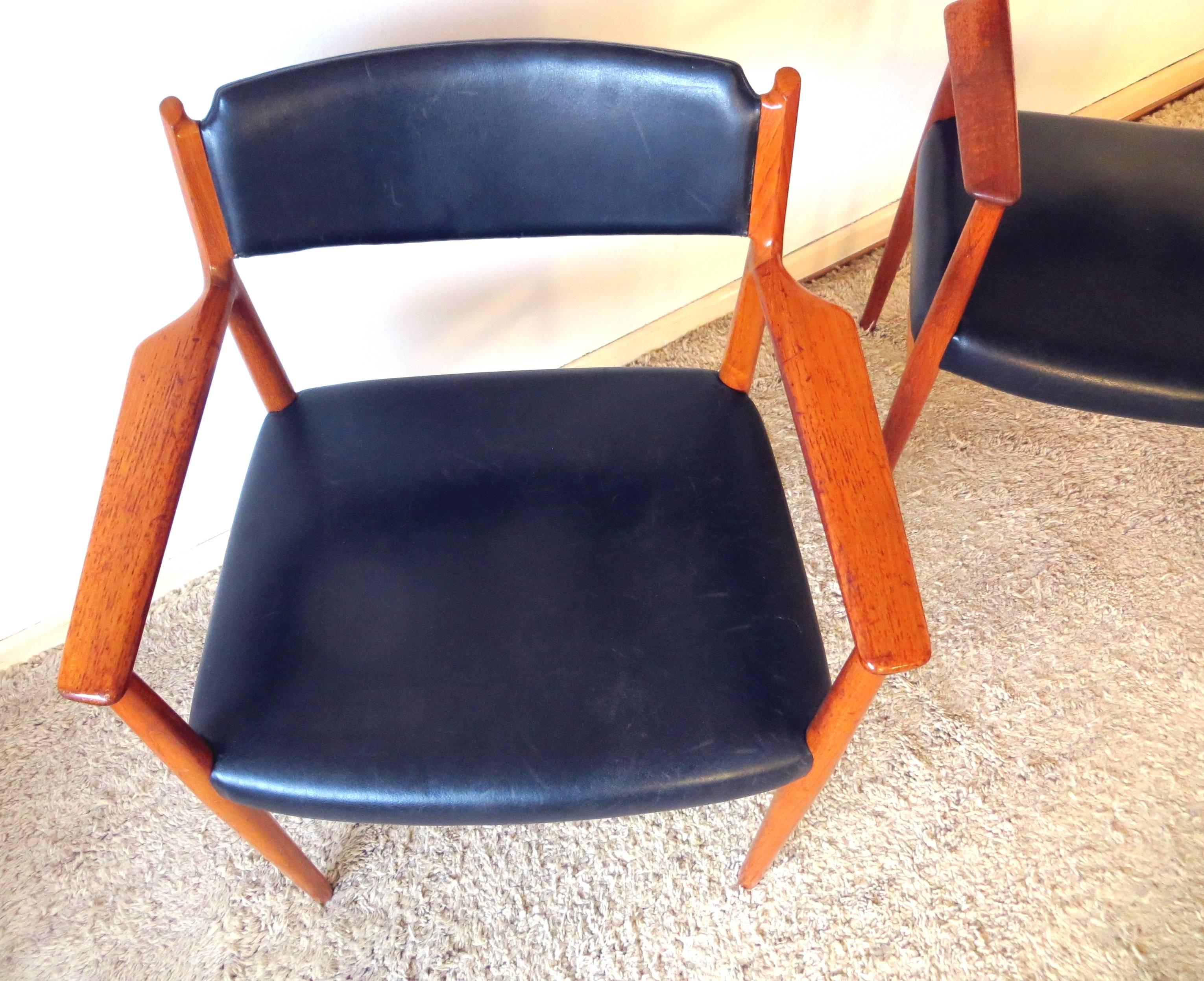 Arne Vodder Sibast Model 418 Danish Dining Teak & Leather Chairs , Set of 2, 60s For Sale 6