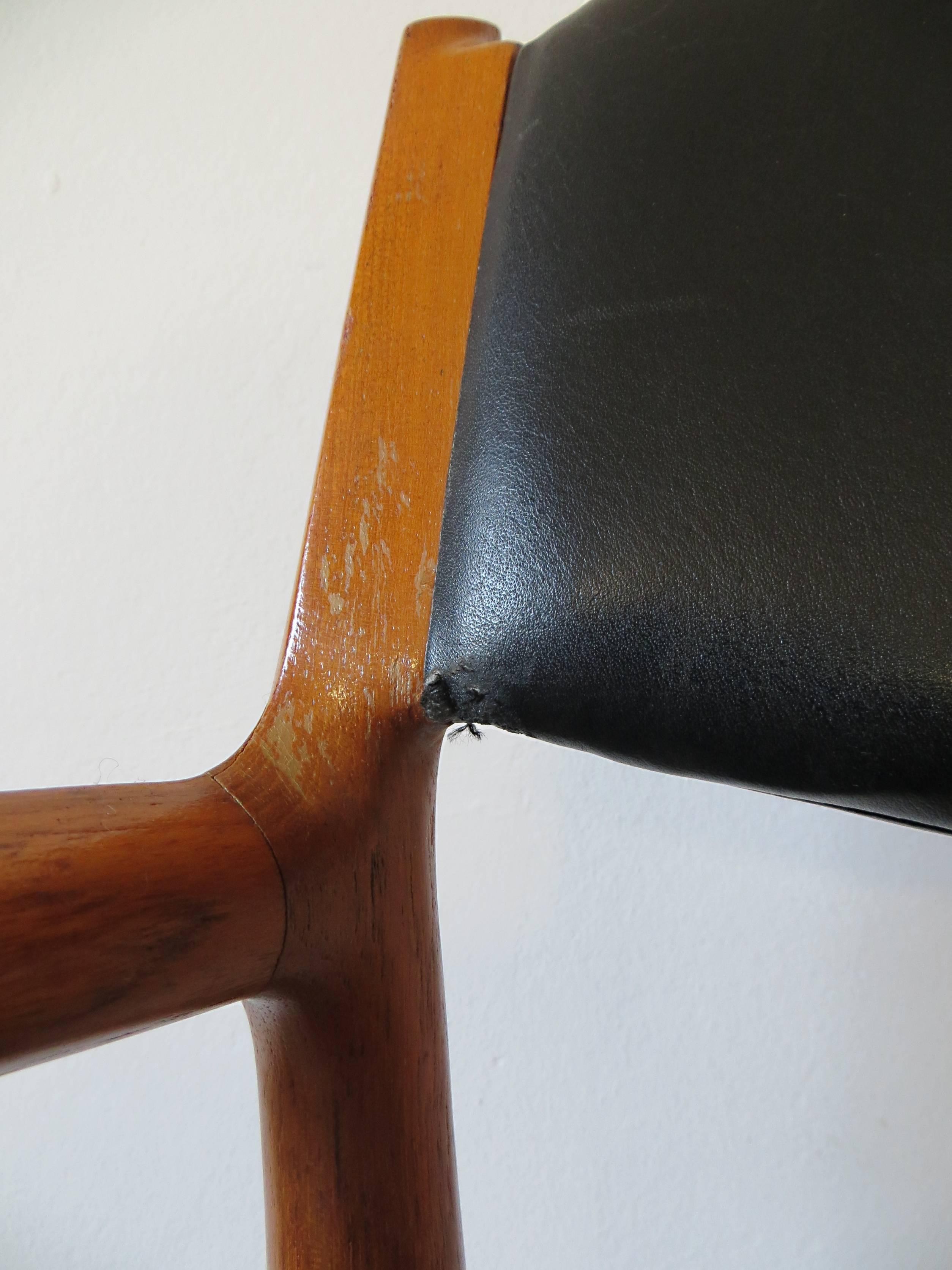 Arne Vodder Sibast Model 418 Danish Dining Teak & Leather Chairs , Set of 2, 60s For Sale 9
