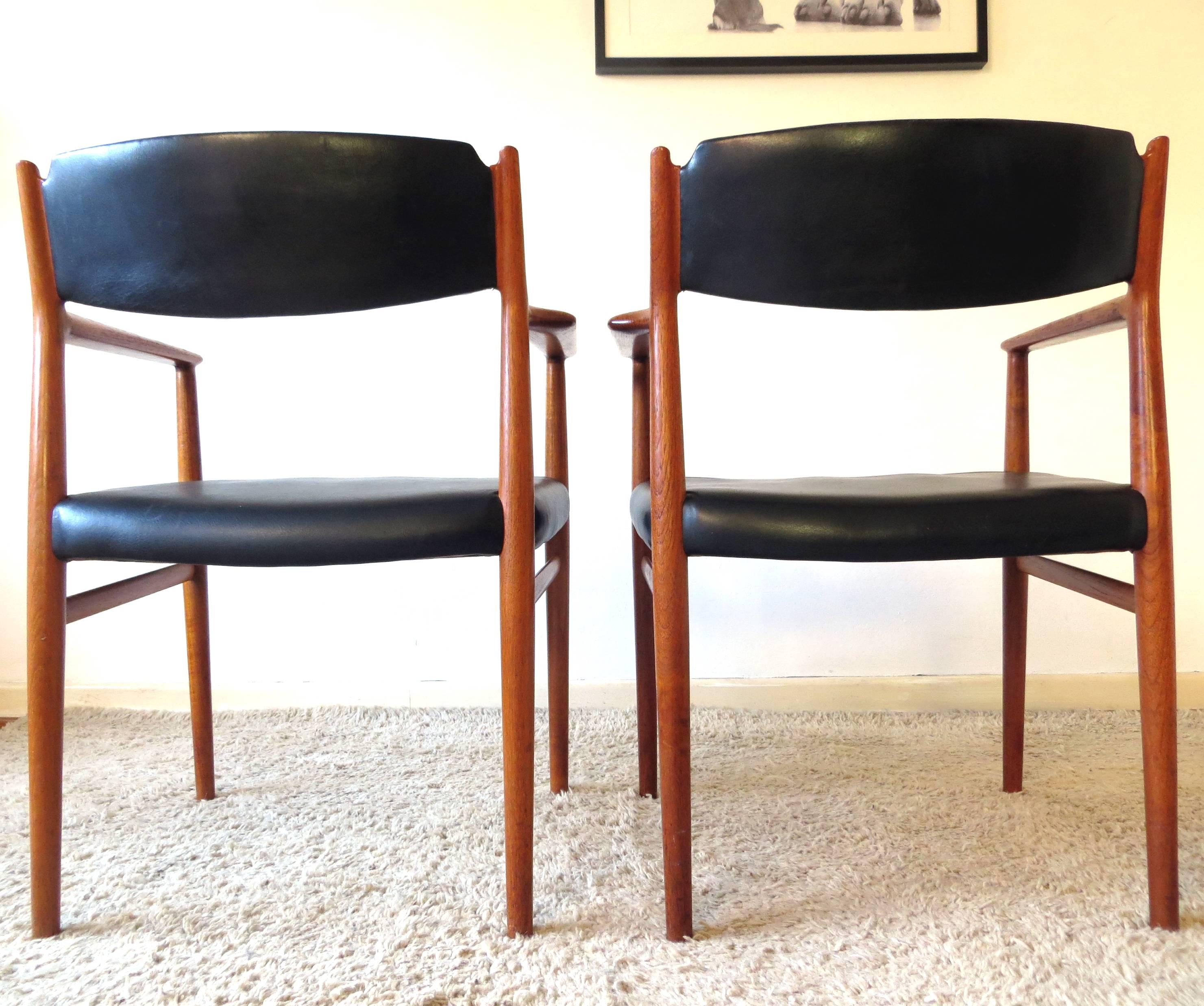 Scandinavian Modern Arne Vodder Sibast Model 418 Danish Dining Teak & Leather Chairs , Set of 2, 60s For Sale