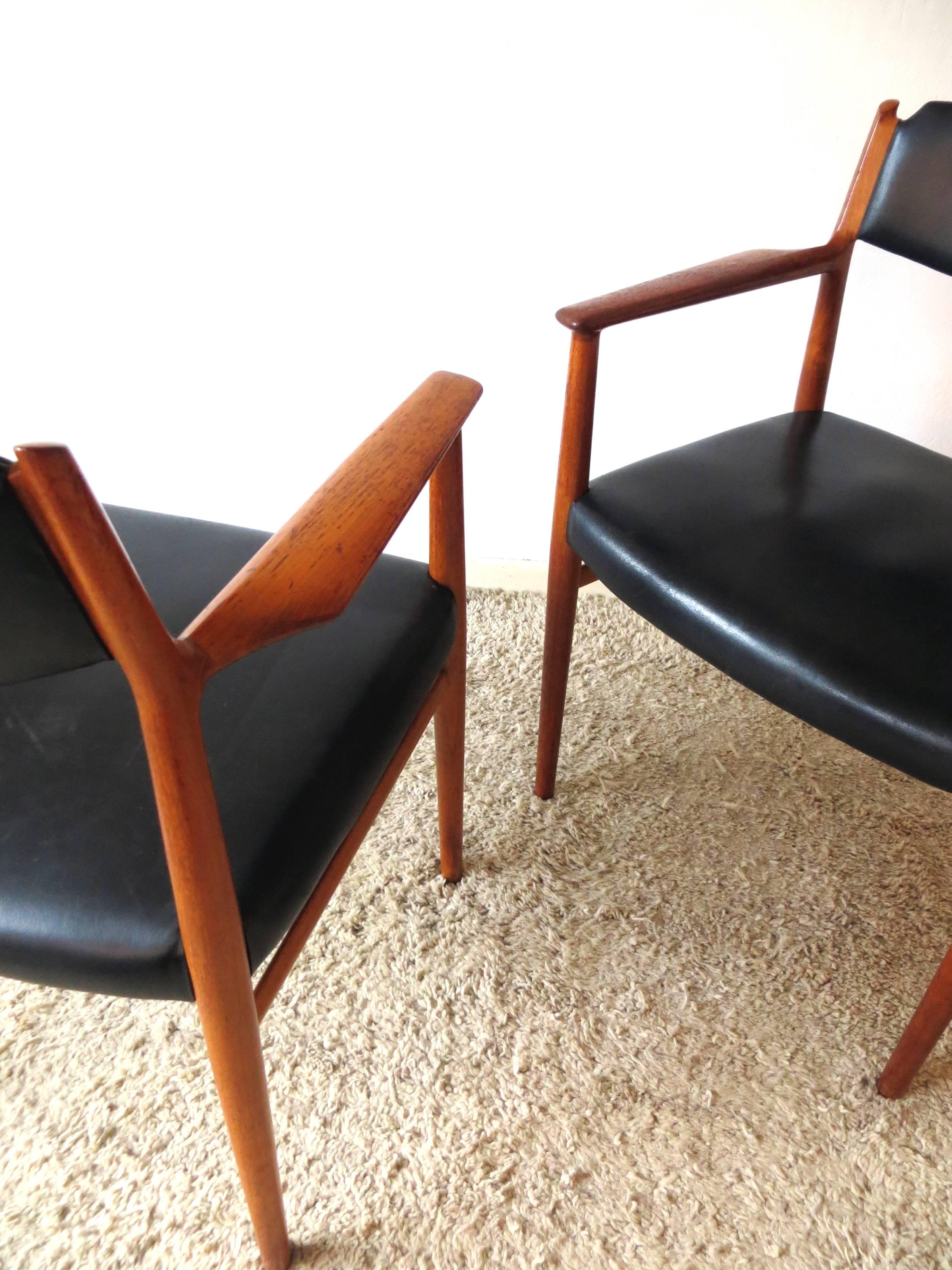 Arne Vodder Sibast Model 418 Danish Dining Teak & Leather Chairs , Set of 2, 60s For Sale 2