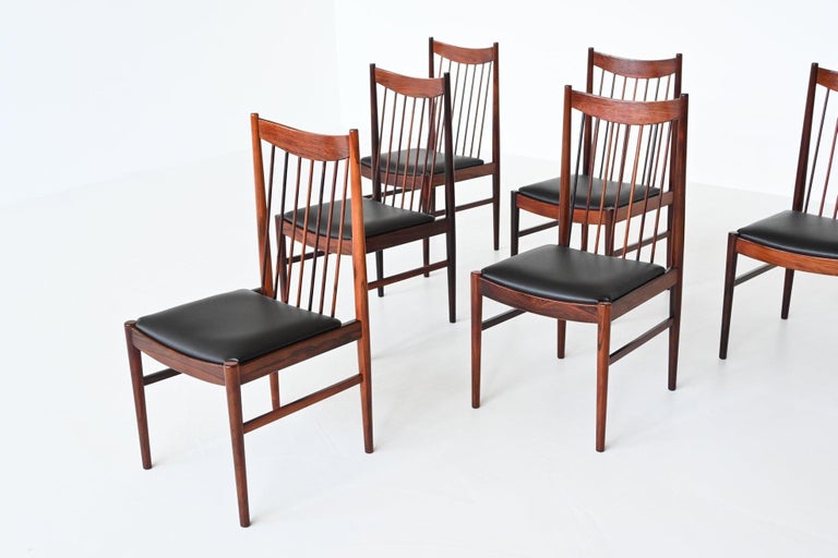 Leather Arne Vodder Model 422 Rosewood Dining Chairs Sibast, Denmark, 1960 For Sale