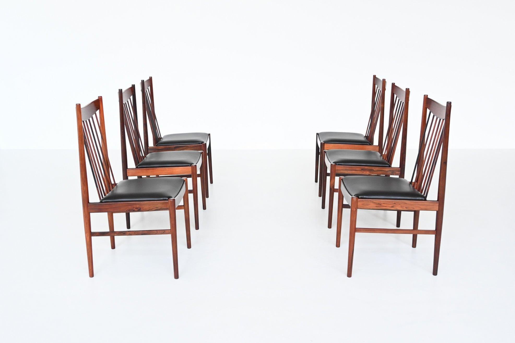 Leather Arne Vodder Model 422 Rosewood Dining Chairs Sibast, Denmark, 1960