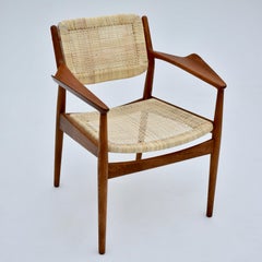 Arne Vodder Model 51a Oak, Teak & Rattan Armchair for Sibast, Denmark