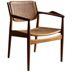 Arne Vodder Model 51A Teak & Rattan Armchair For P Olsen Sibast Møbelfabrik 1953